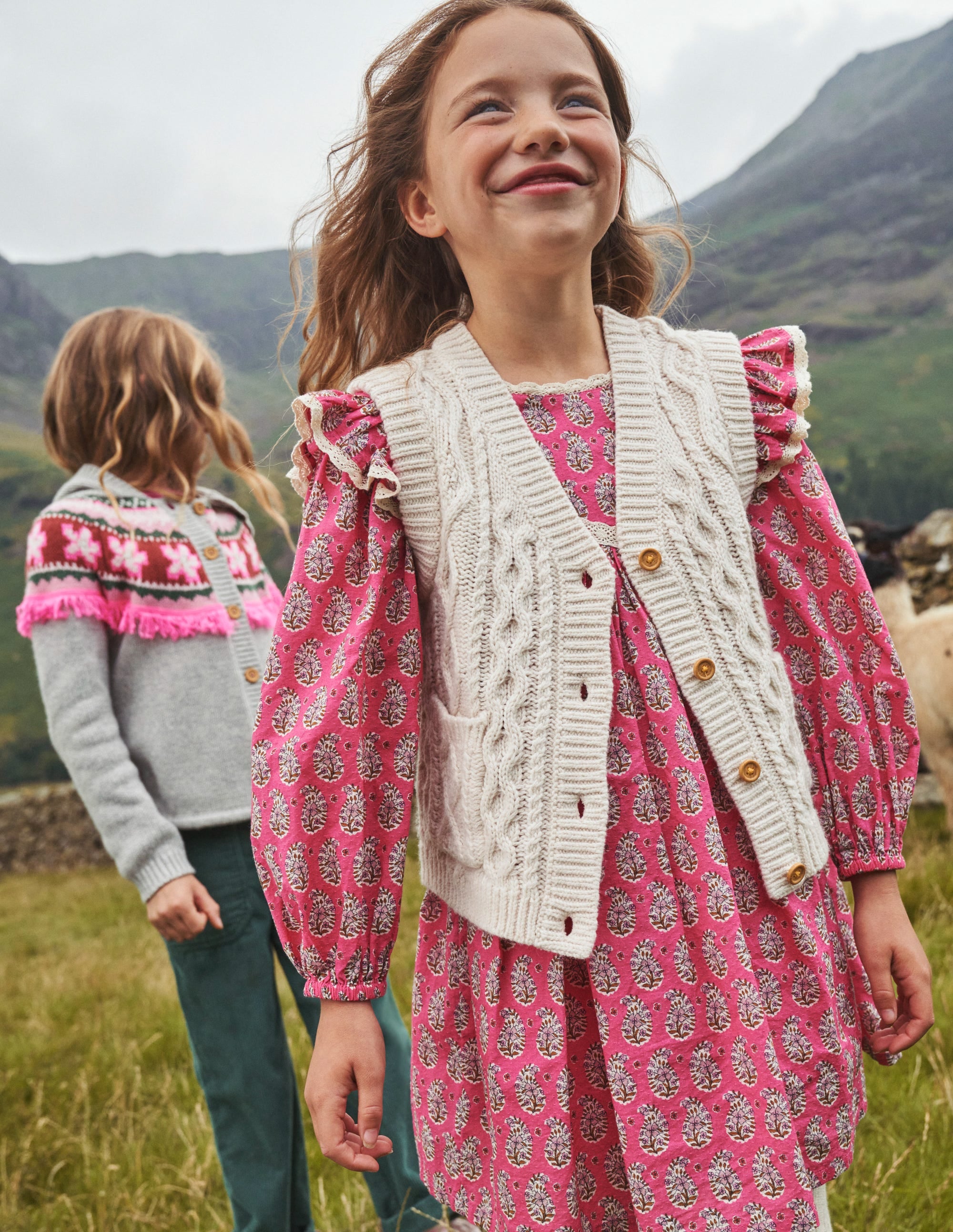 Lace Trim Printed Dress-Mid Pink Paisley - Image 4