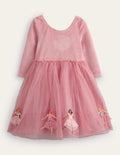 Applique Velvet Tulle Dress-Almond Pink Ballerinas