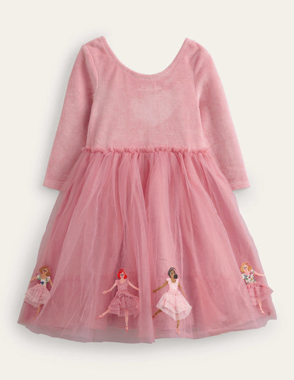 Applique Velvet Tulle Dress-Almond Pink Ballerinas-1