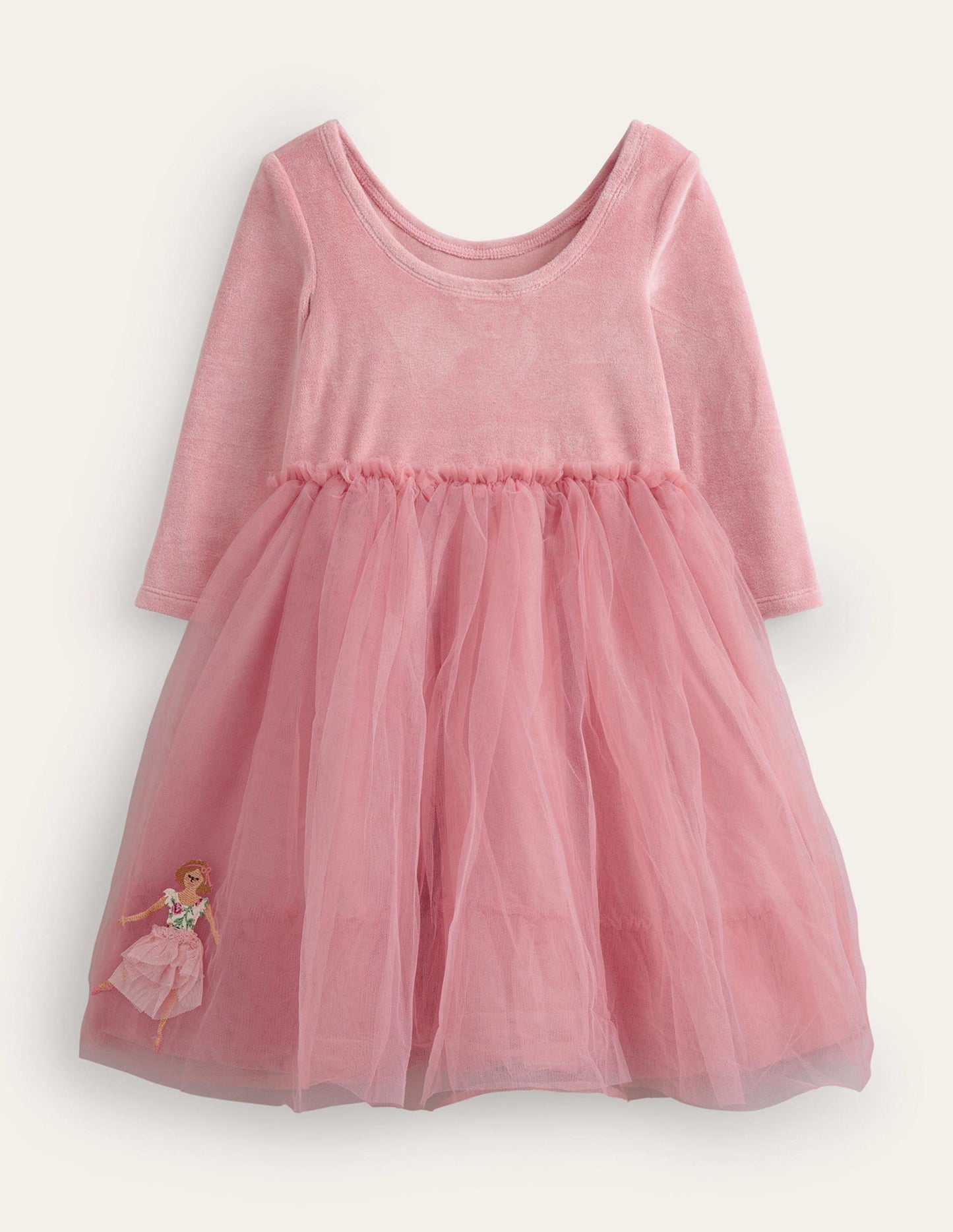 Applique Velvet Tulle Dress-Almond Pink Ballerinas