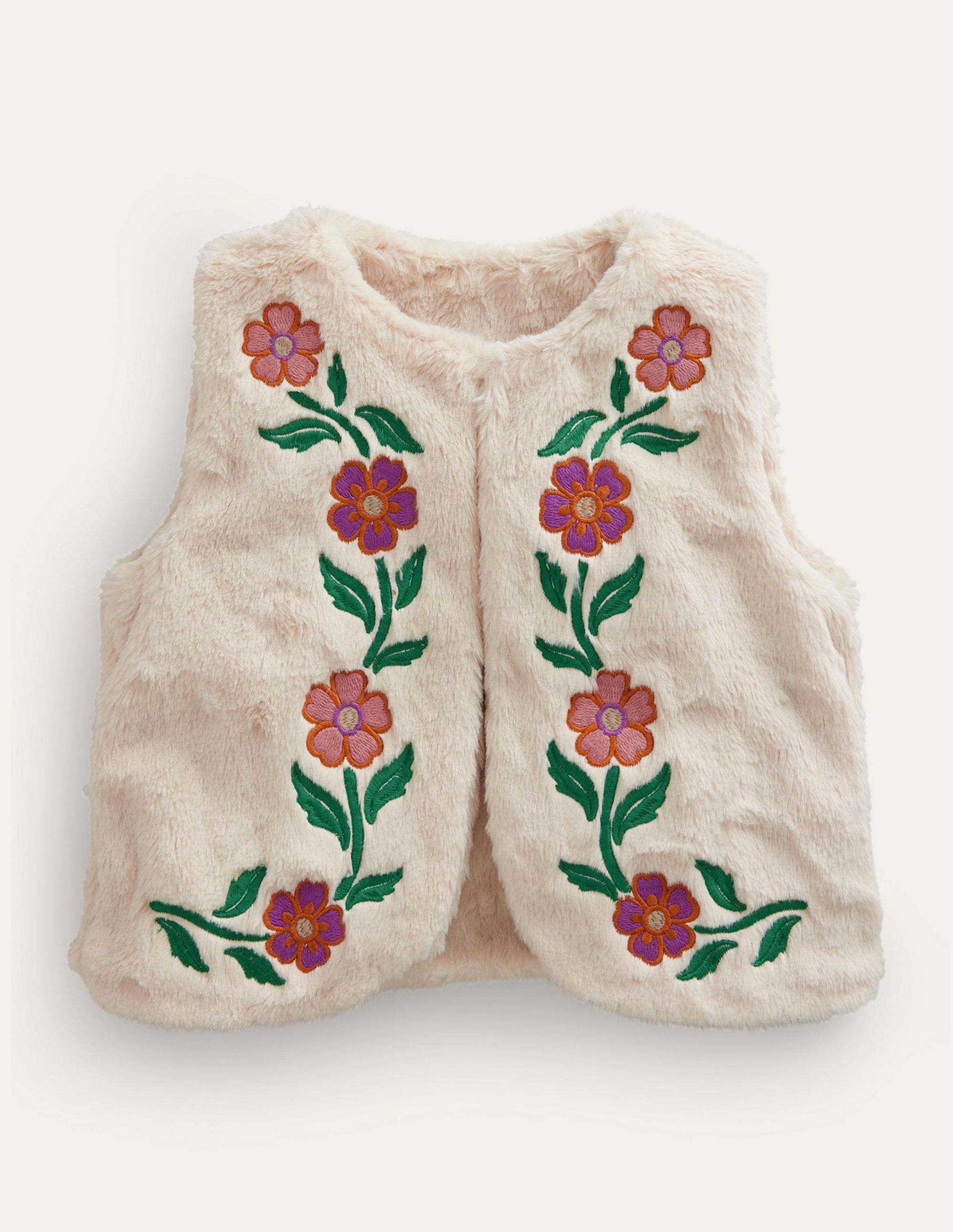 Reversible Faux Fur Gilet-Natural Ivory Floral-1