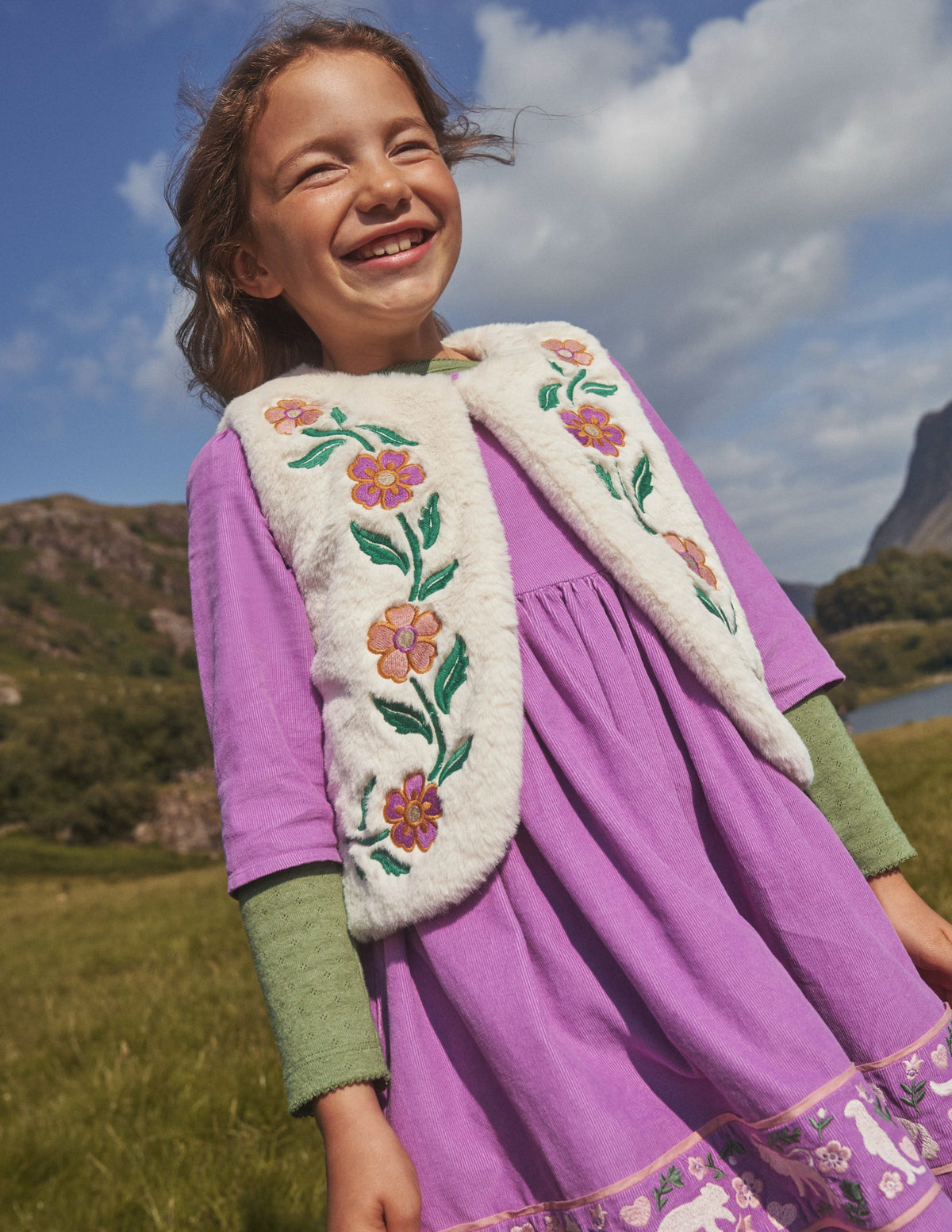 Reversible Faux Fur Gilet-Natural Ivory Floral - Image 4