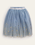 Metallic Ombre Tulle Skirt-Pebble Blue / Gold Ombre Stars
