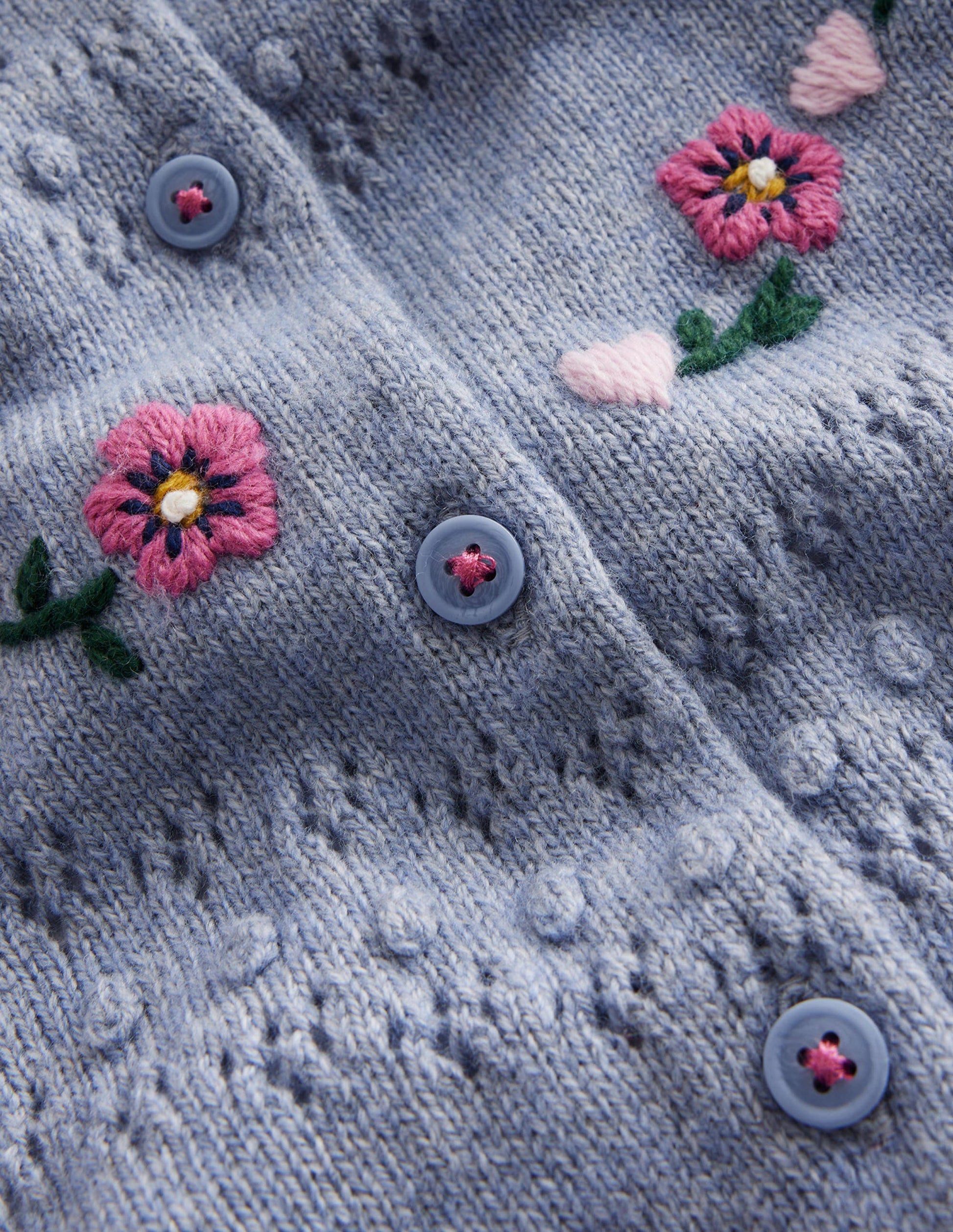 Embroidered Frill Cardigan-Pebble Blue-3
