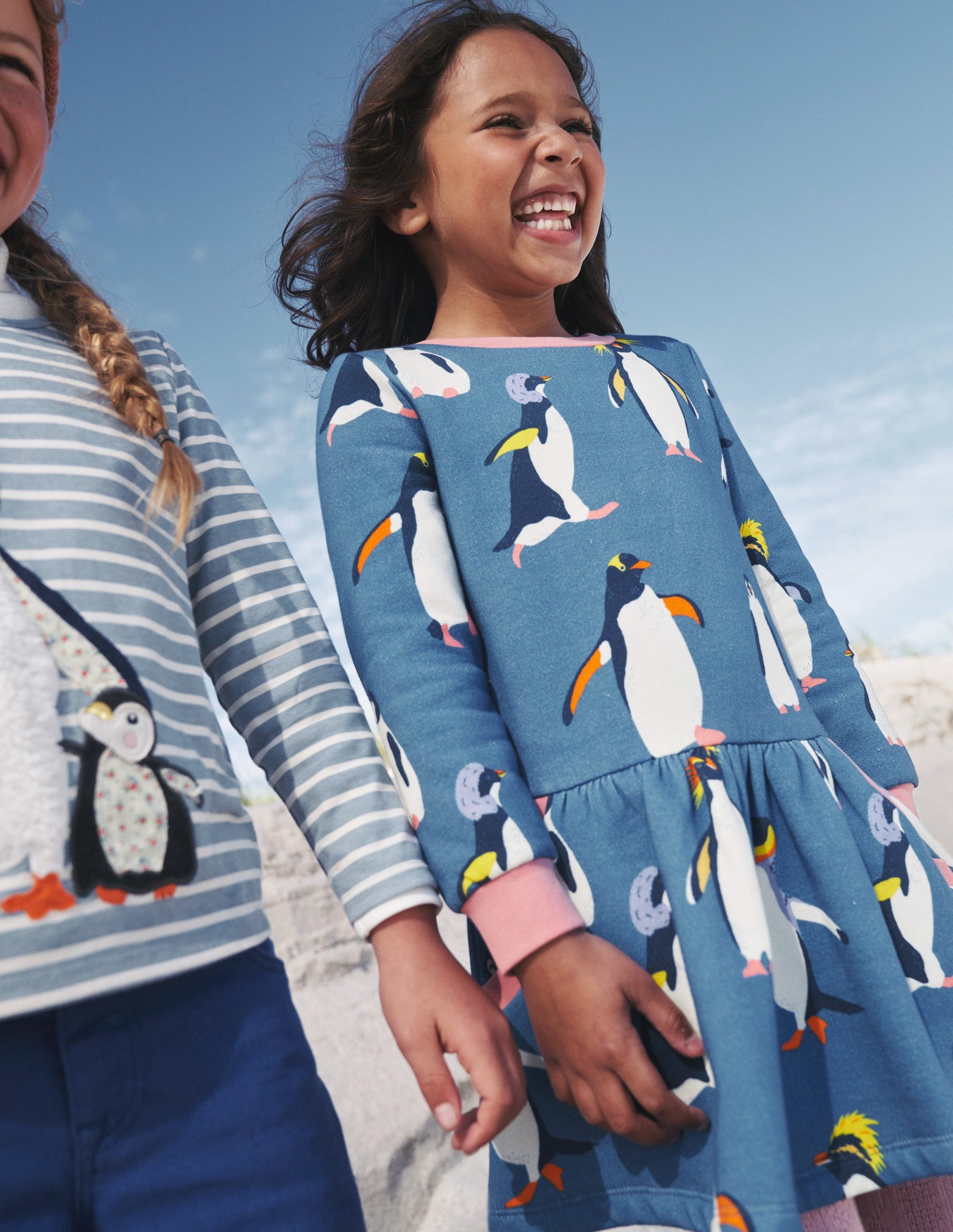 Cosy Printed Sweatshirt Dress-Delft Blue Penguin-4