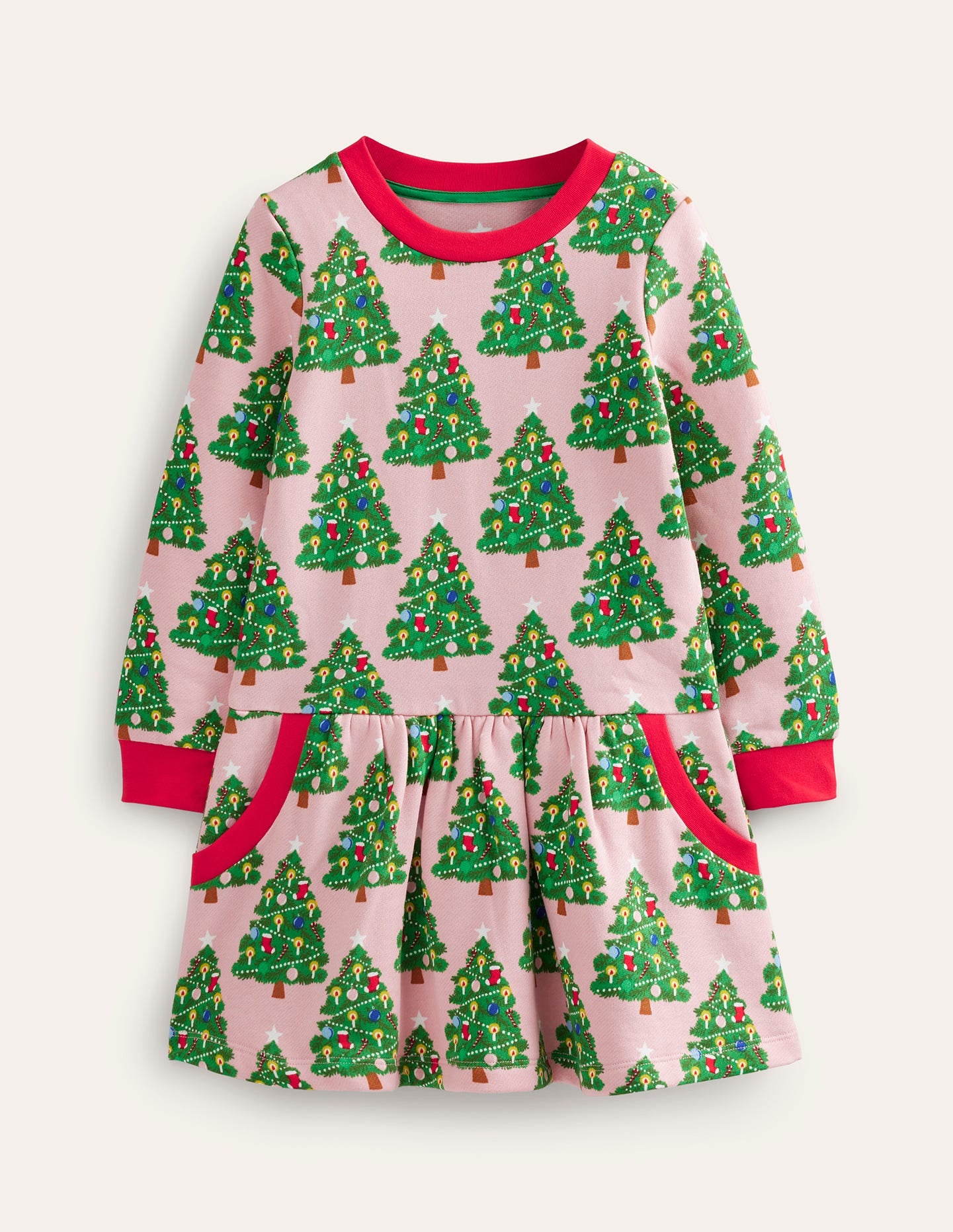 Cosy Printed Sweatshirt Dress-Boto Pink Christmas Trees - Image 1