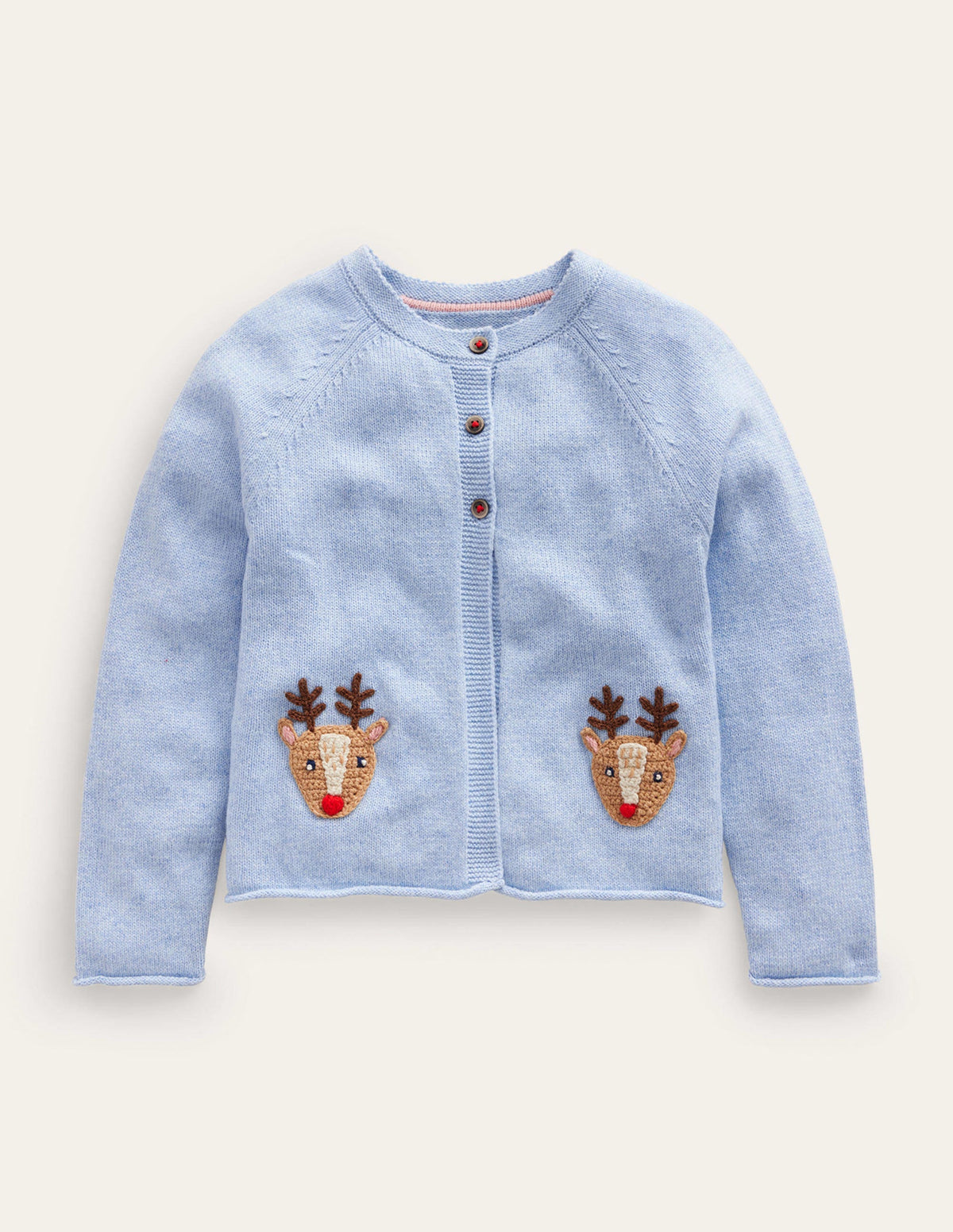 Festive Crochet Cardigan-Pebble Blue Reindeer-1