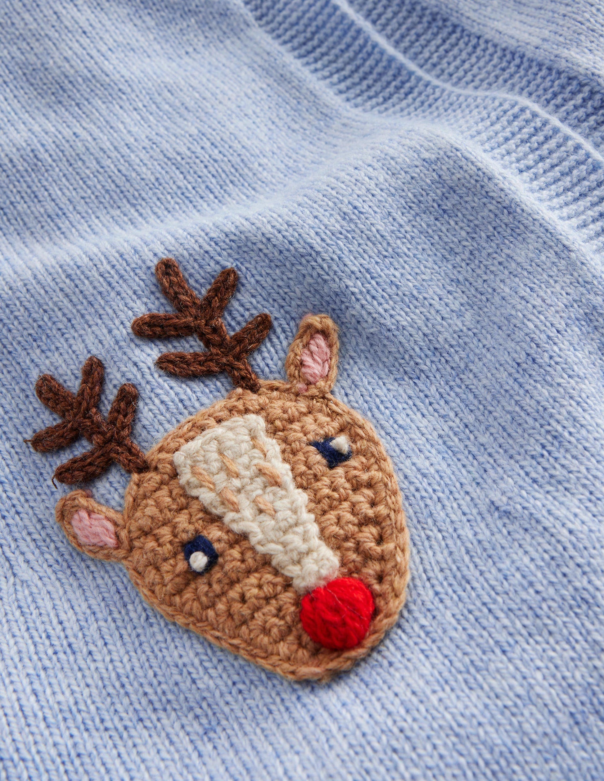 Festive Crochet Cardigan-Pebble Blue Reindeer-3