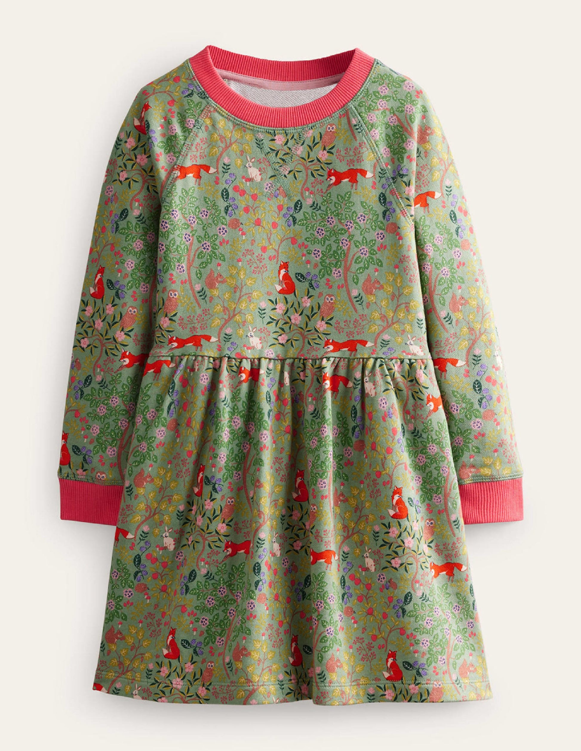 Printed Sweatshirt Dress-Green Smoke Woodland-1