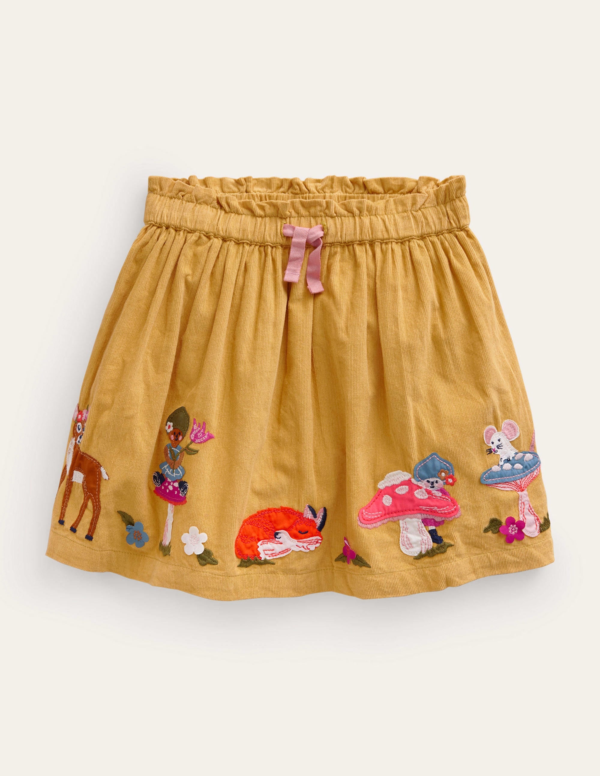 Appliqué Cord Skirt-Oil Yellow Woodland - Image 1