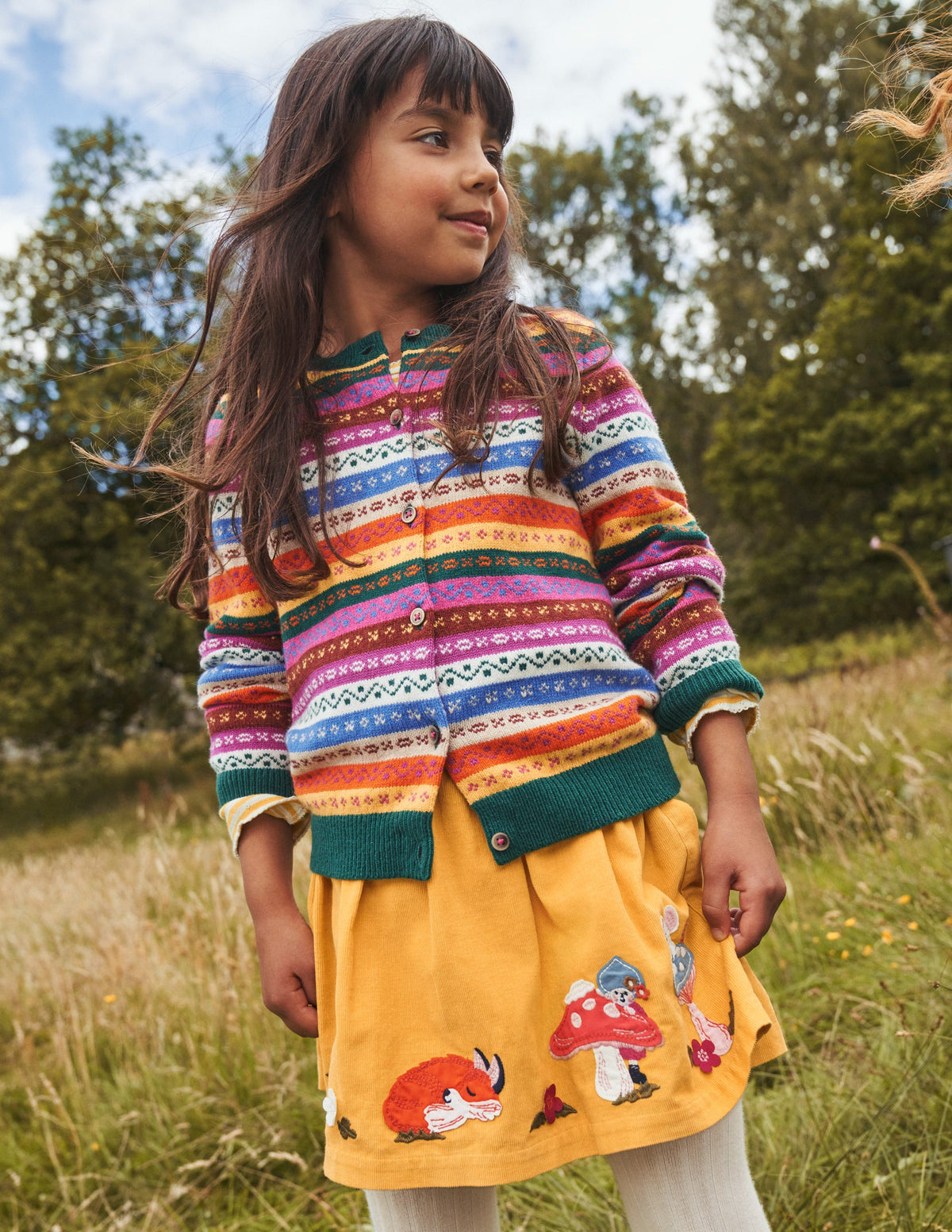 Appliqué Cord Skirt-Oil Yellow Woodland - Image 4