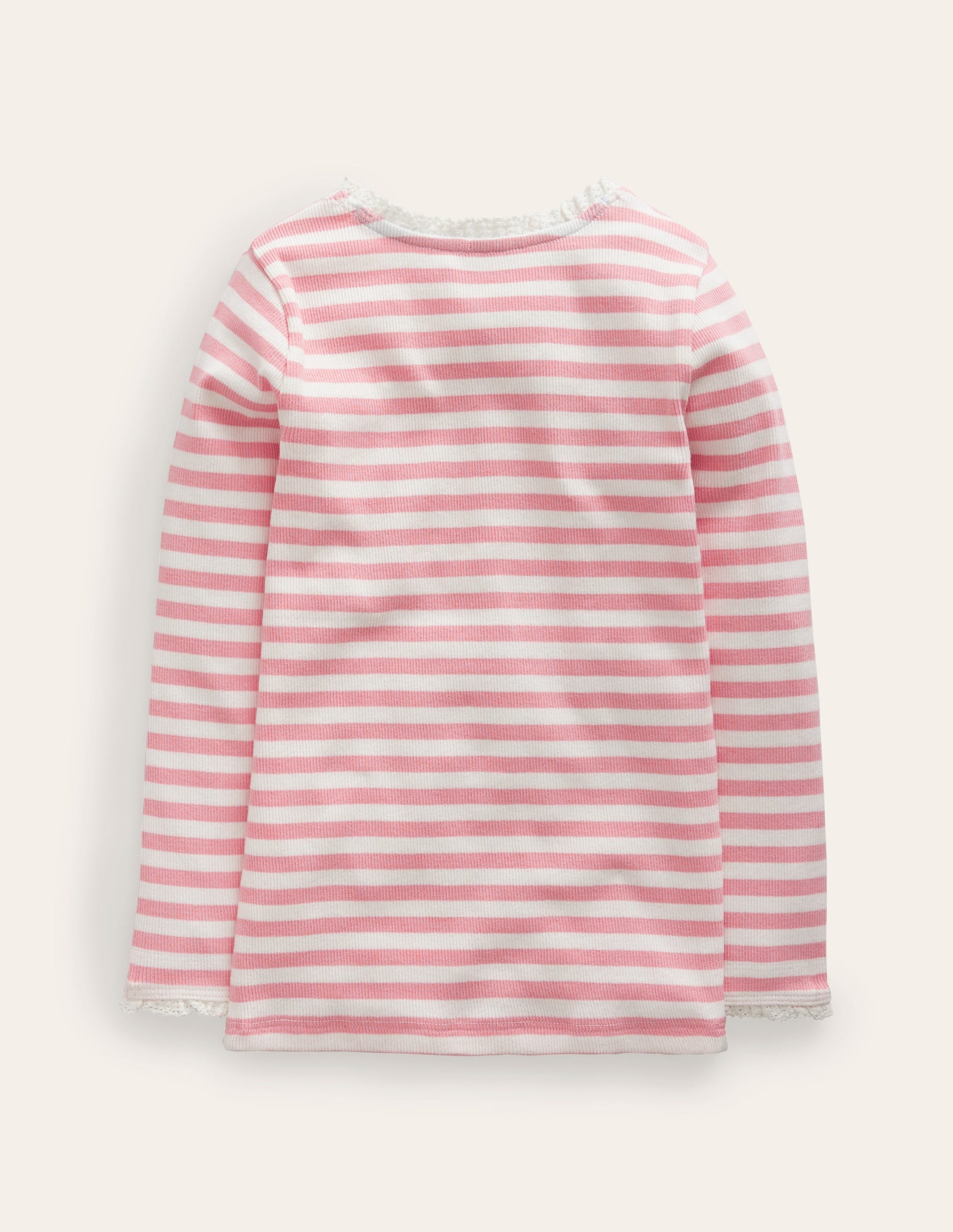 Ribbed Long Sleeve T-Shirt-Ballet Pink/Ivory-2