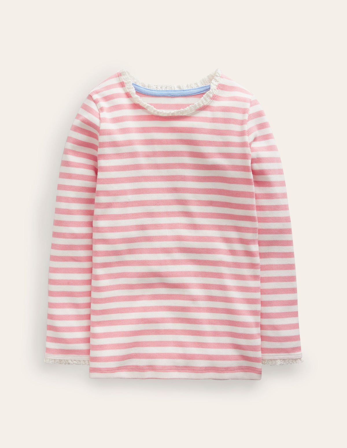 Ribbed Long Sleeve T-Shirt-Ballet Pink/Ivory - Image 1