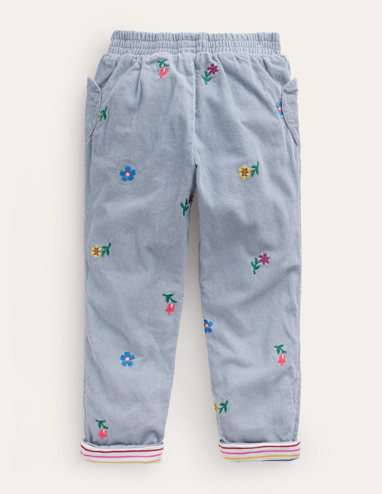 Lined Cord Pull-On Trousers-Pebble Blue