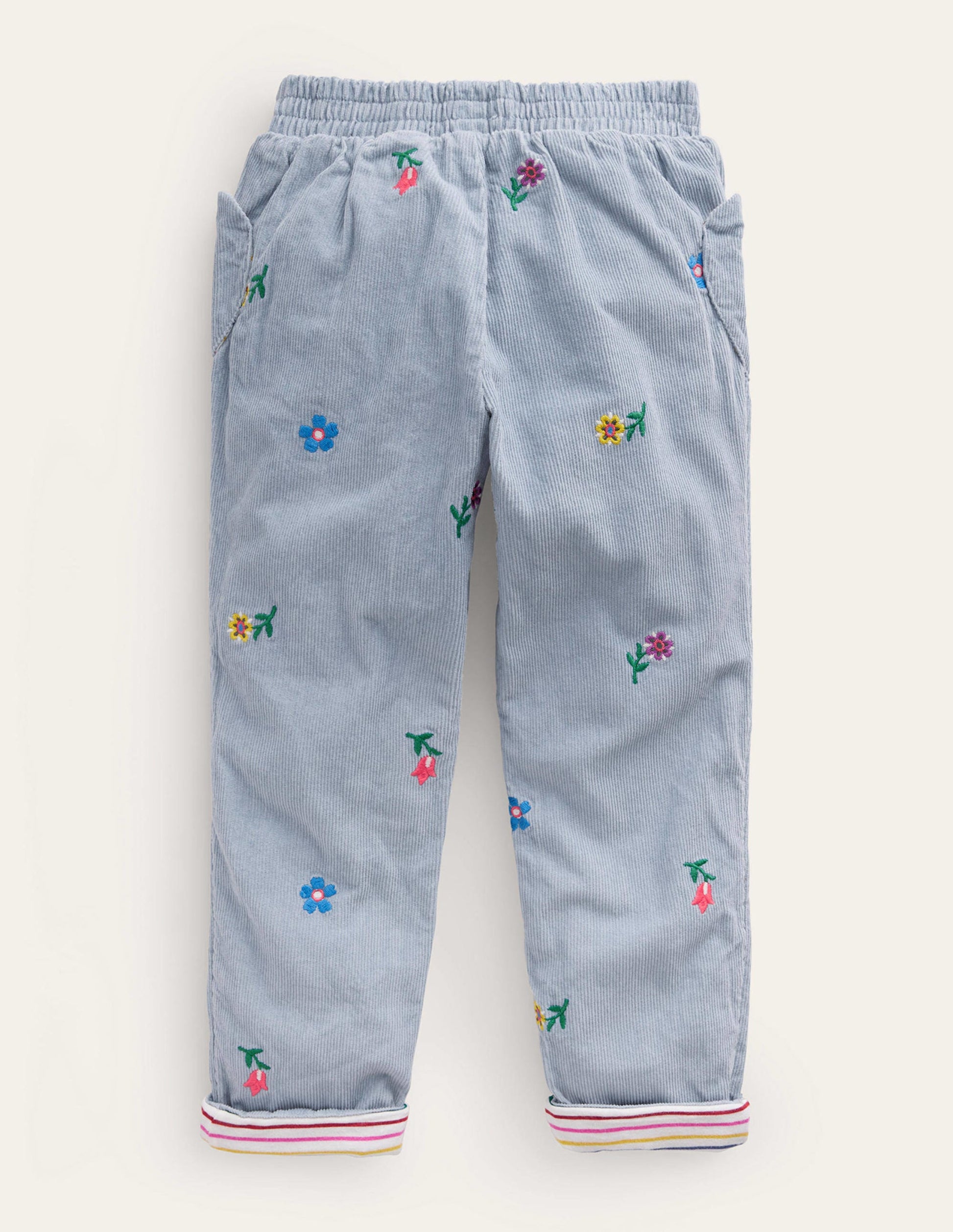 Lined Cord Pull-On Trousers-Pebble Blue-2