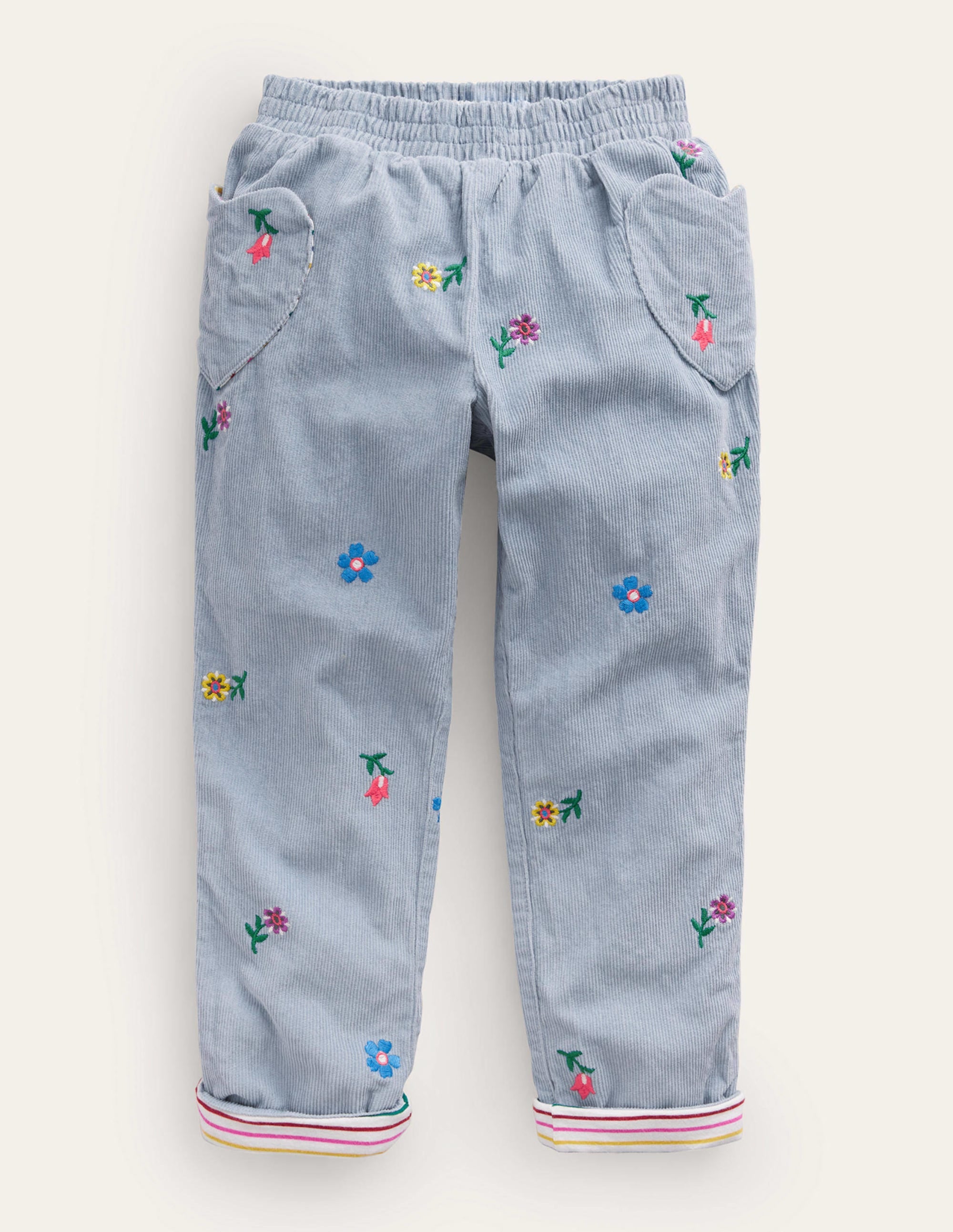 Lined Cord Pull-On Trousers-Pebble Blue - Image 1