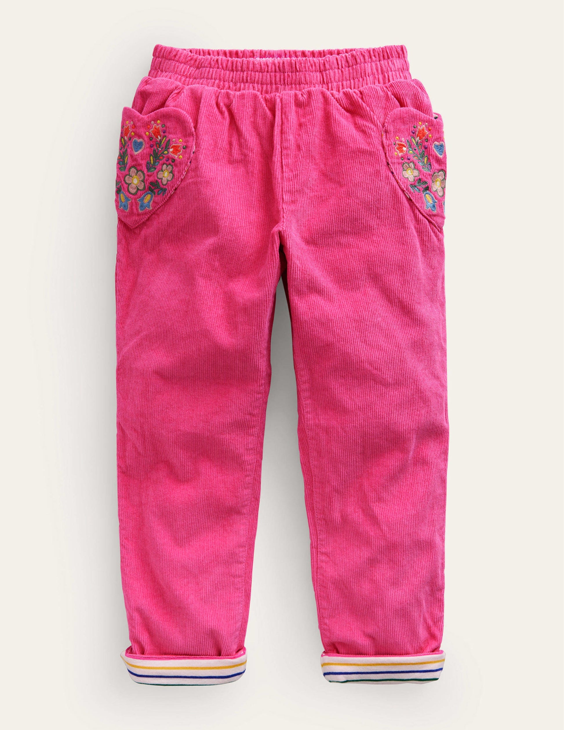 Lined Cord Pull-On Trousers-Mid Pink-1
