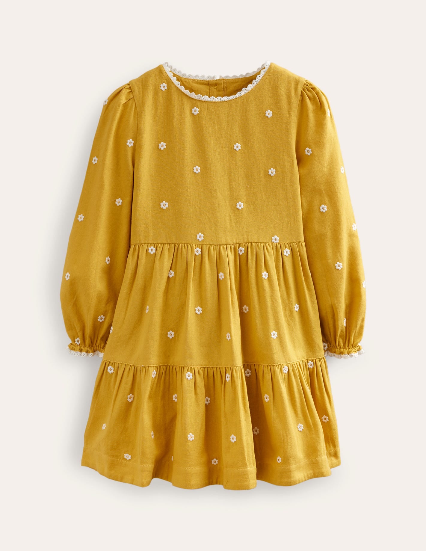 Embroidered twirly Dress-Honeycomb Yellow Daisy - Image 1
