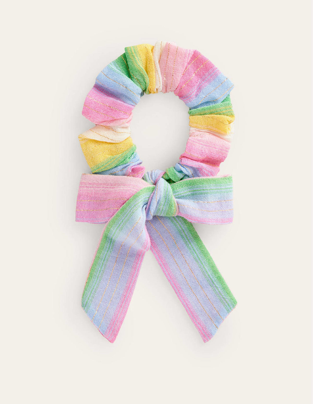 Bow Scrunchie-Multi Rainbow Stripe - Image 1