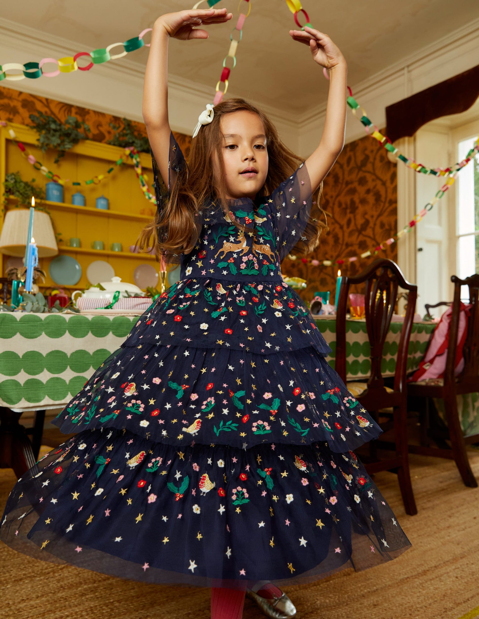 Tulle Embroidered Party Dress-French Navy-4