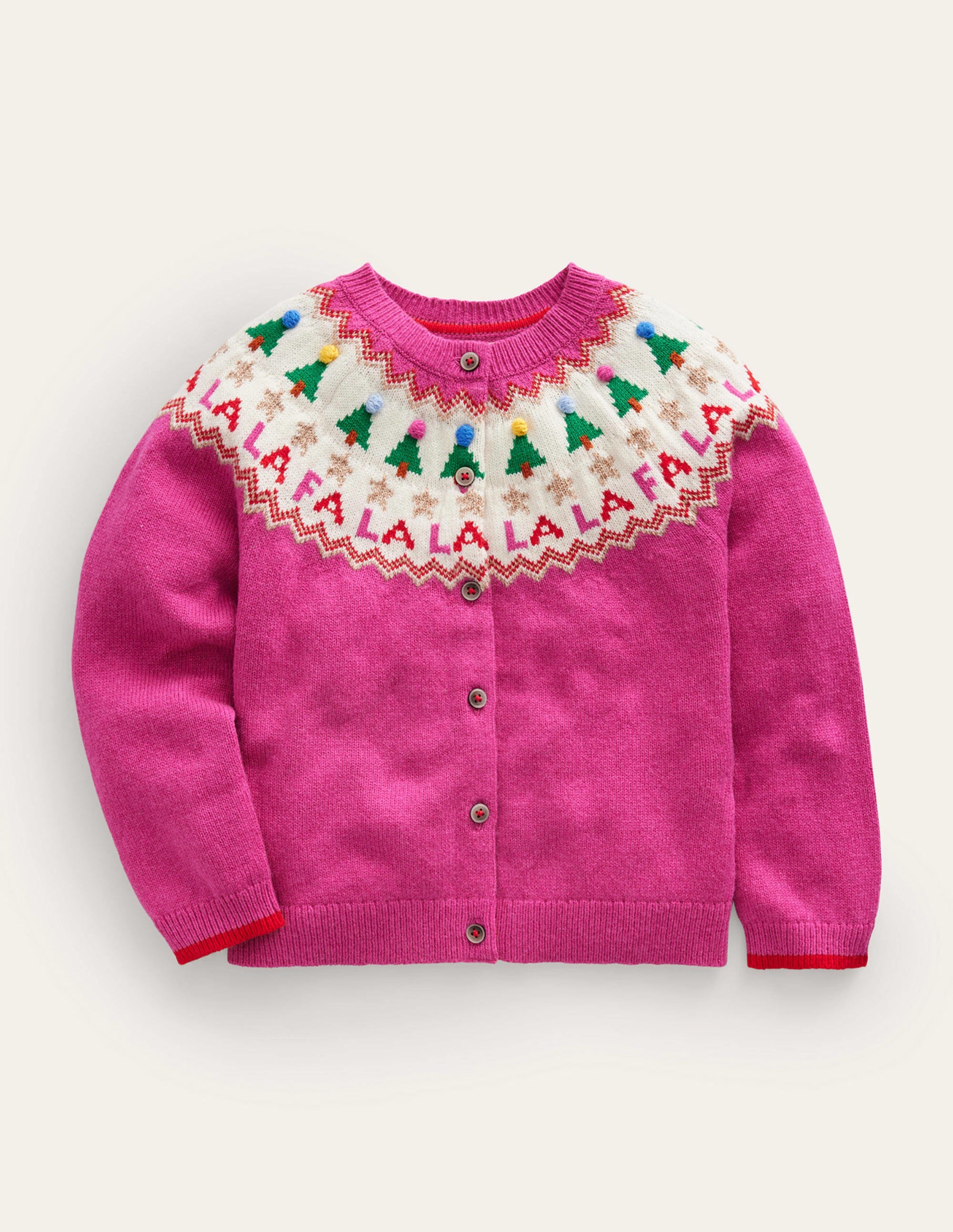 Fun Fair Isle Cardigan-Vibrant Pink Festive - Image 1