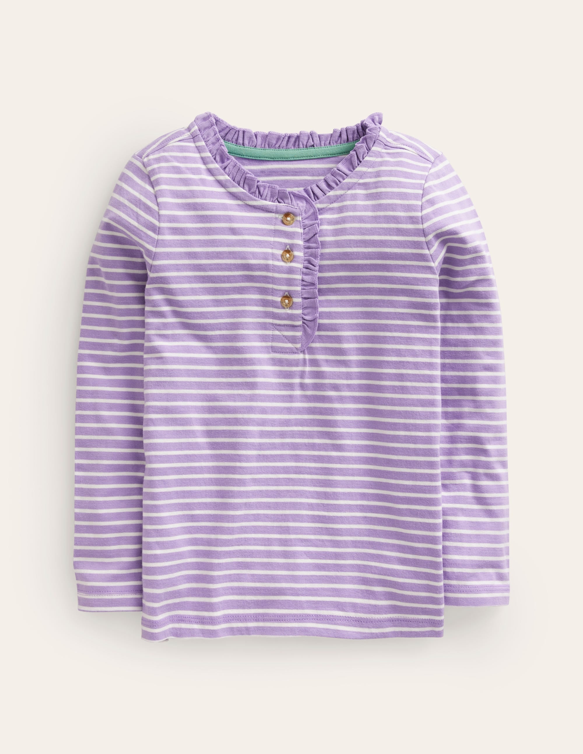 Henley Ruffle Breton Top-Ivory/Purple - Image 1
