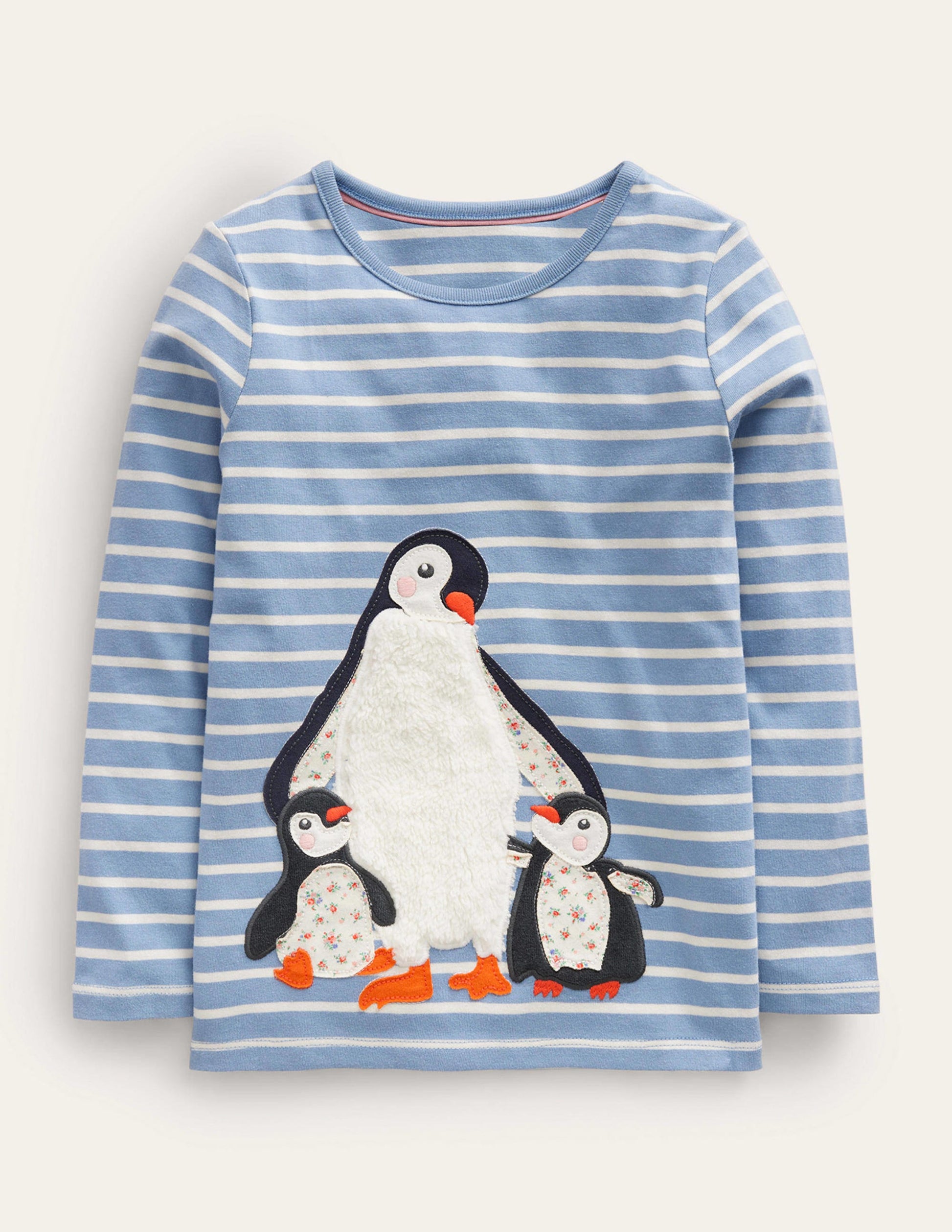 Puff Sleeve Appliqué T-shirt-Pebble Blue/Ivory Penguin-1