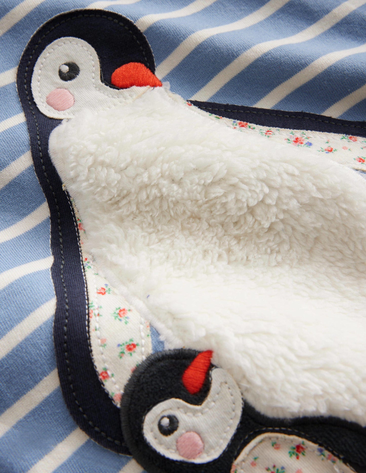 Puff Sleeve Appliqué T-shirt-Pebble Blue/Ivory Penguin