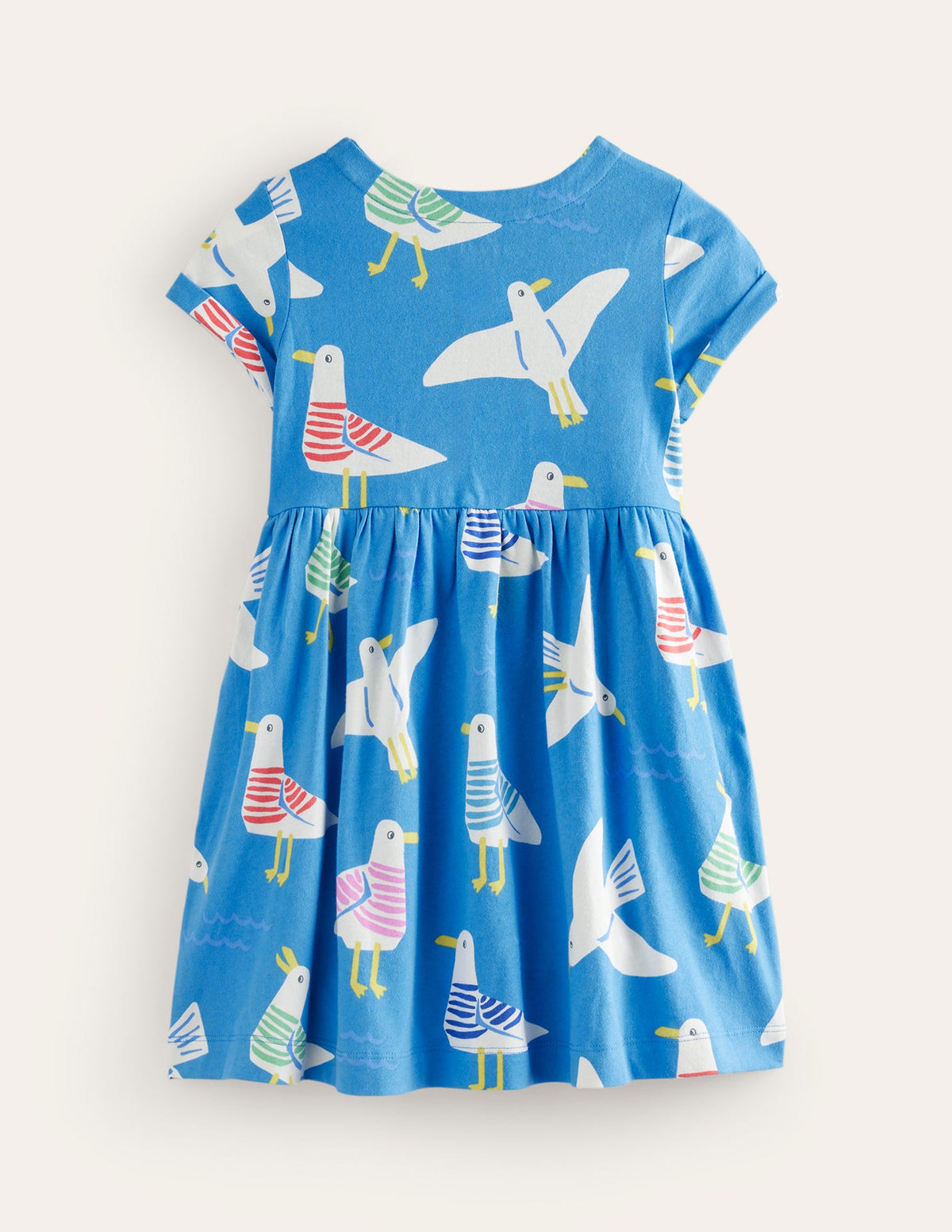 Short-sleeved Fun Jersey Dress-Blue Seagulls-2