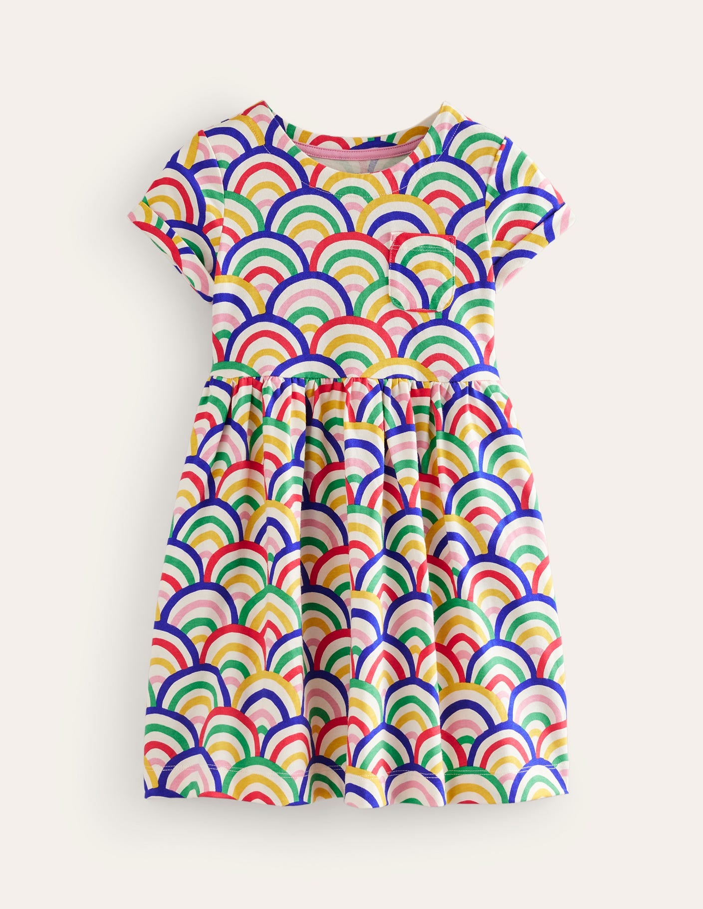Short-sleeved Fun Jersey Dress-Ivory Multi Rainbow - Image 1