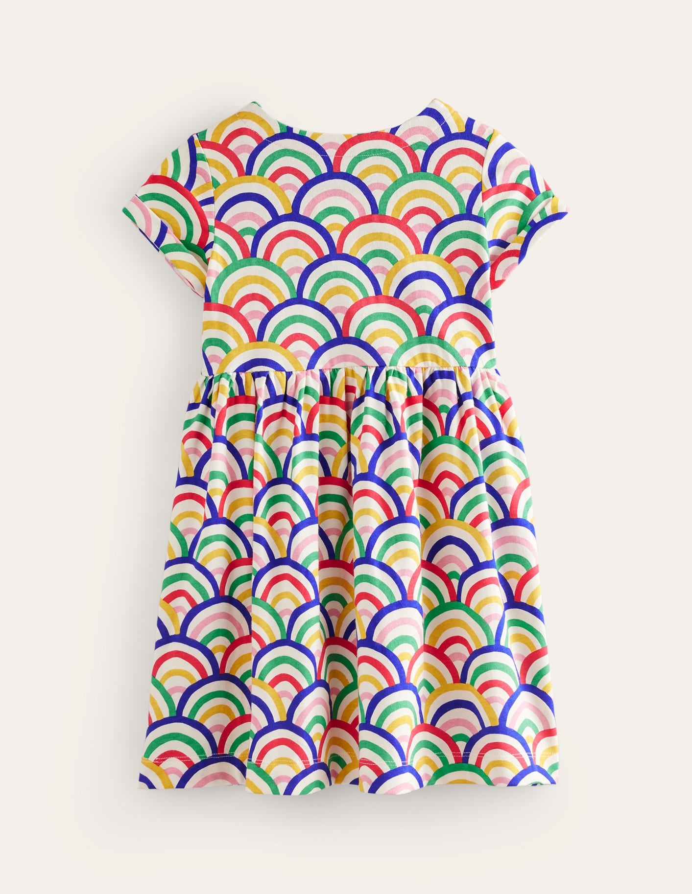 Short-sleeved Fun Jersey Dress-Ivory Multi Rainbow-2