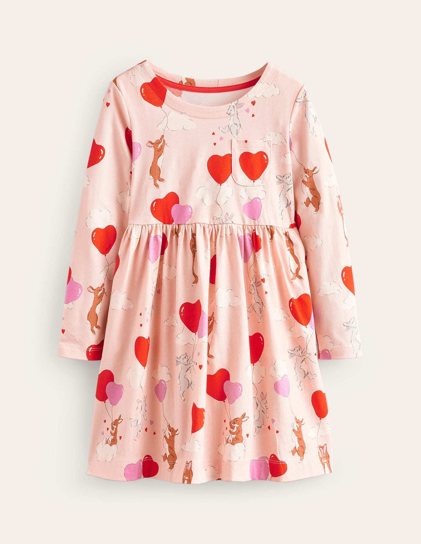 Long Sleeve Fun Jersey Dress-Ballet Pink Bunnies-1