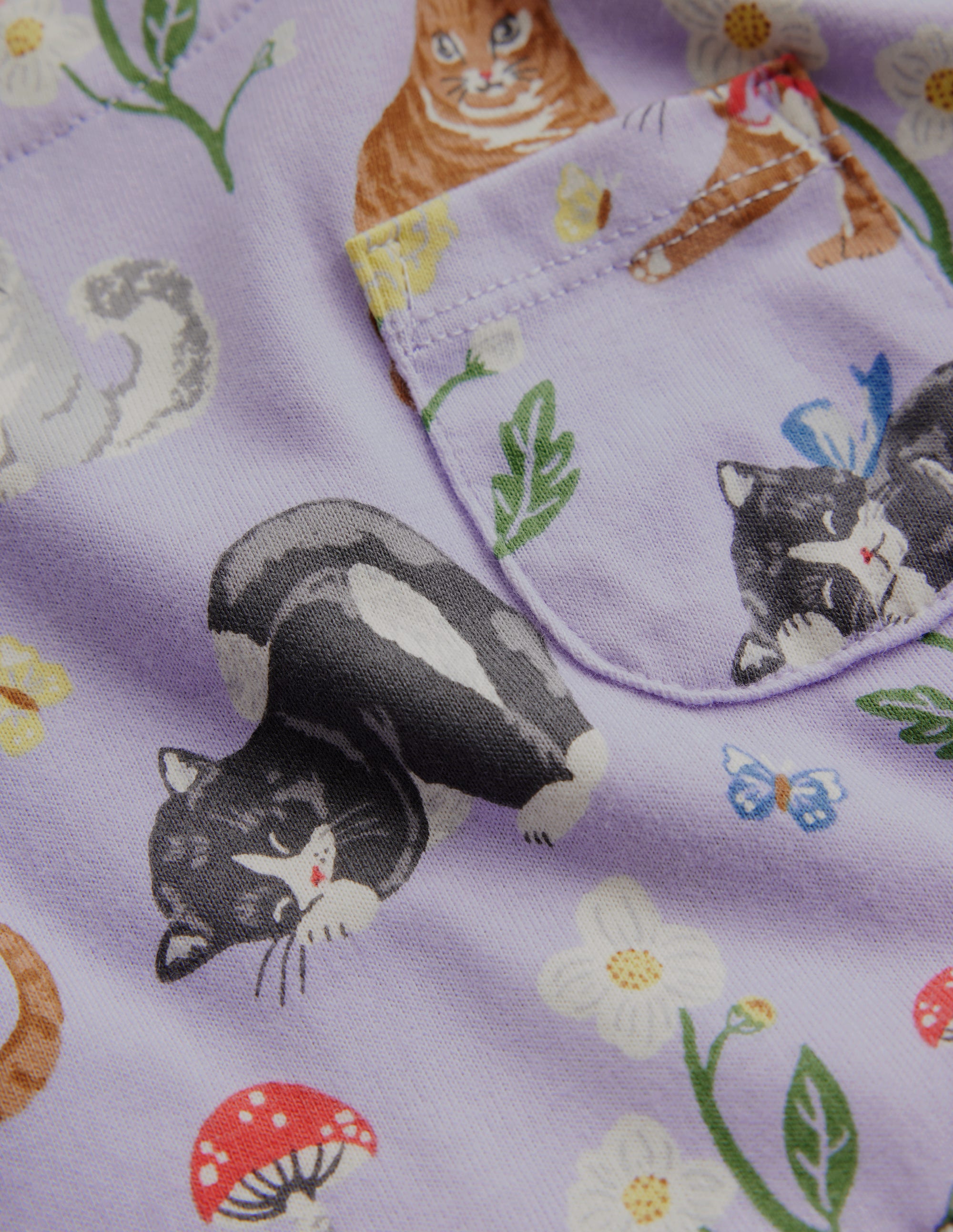Long Sleeve Fun Jersey Dress-Light Purple Cats - Image 3