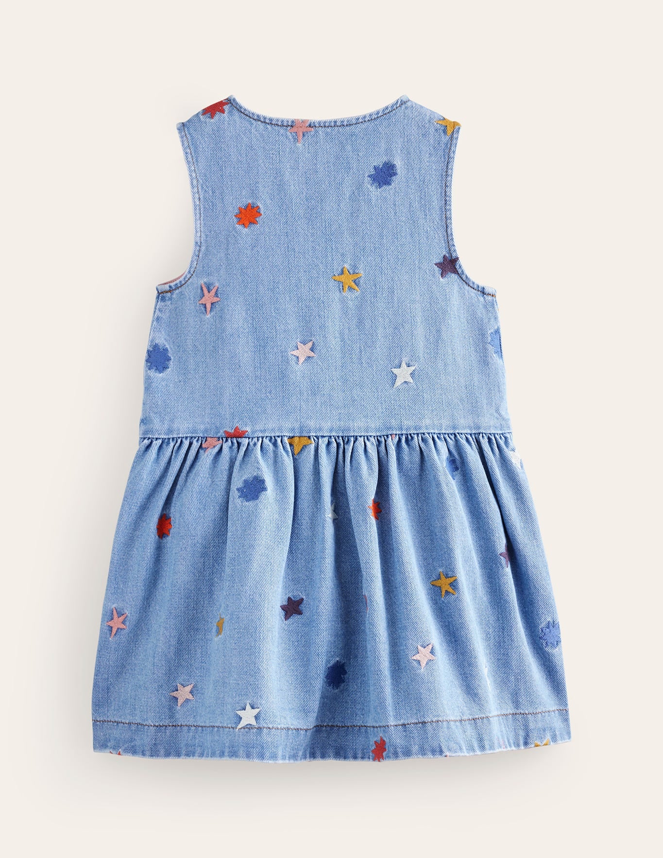 Button Pinafore Dress-Multi Star Embroidery-2