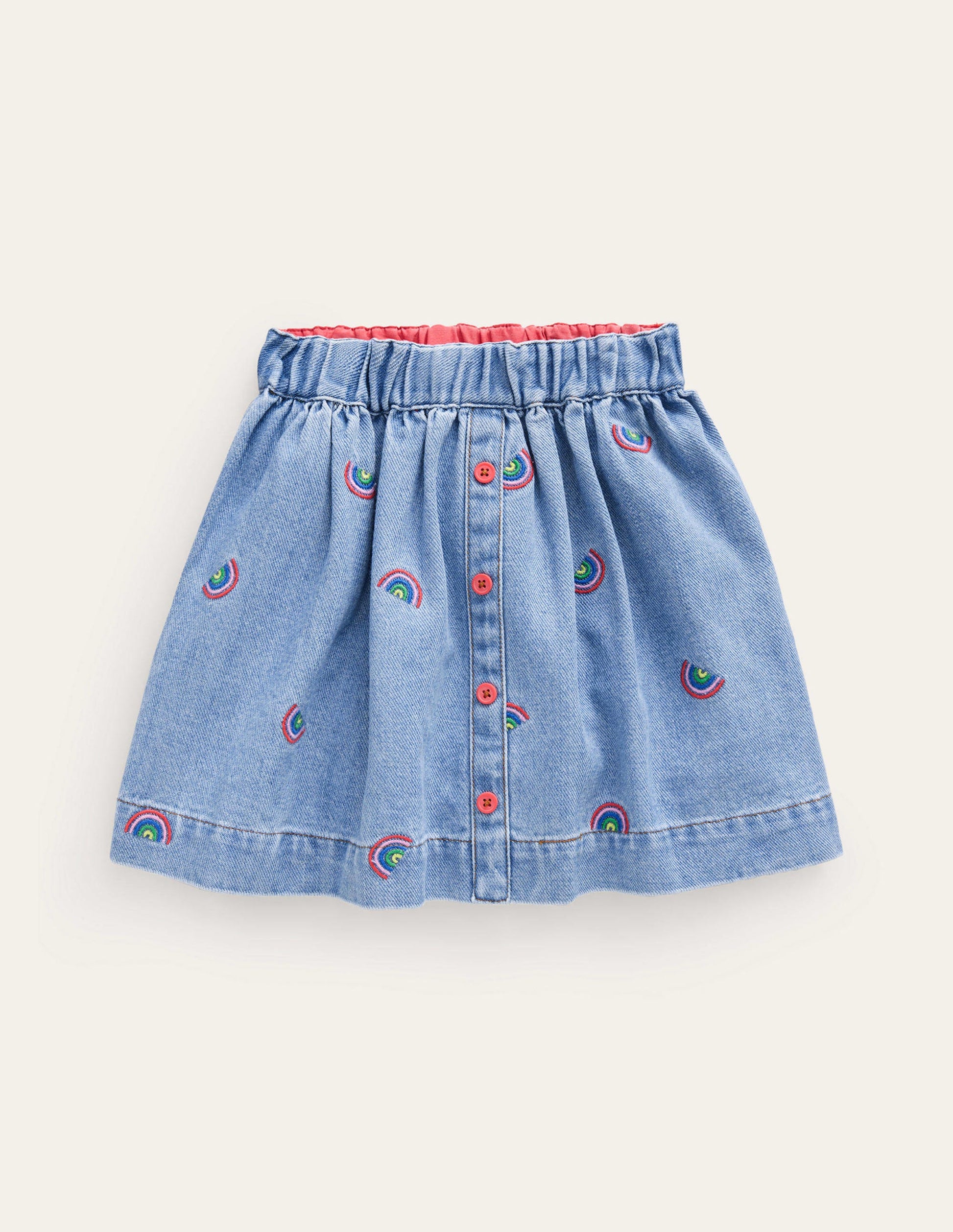 Button Through Twirly Skirt-Scattered Rainbow Embroidery-1