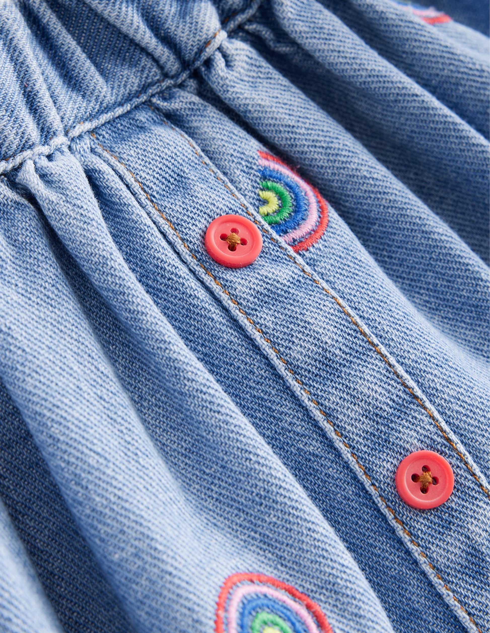 Button Through Twirly Skirt-Scattered Rainbow Embroidery-3