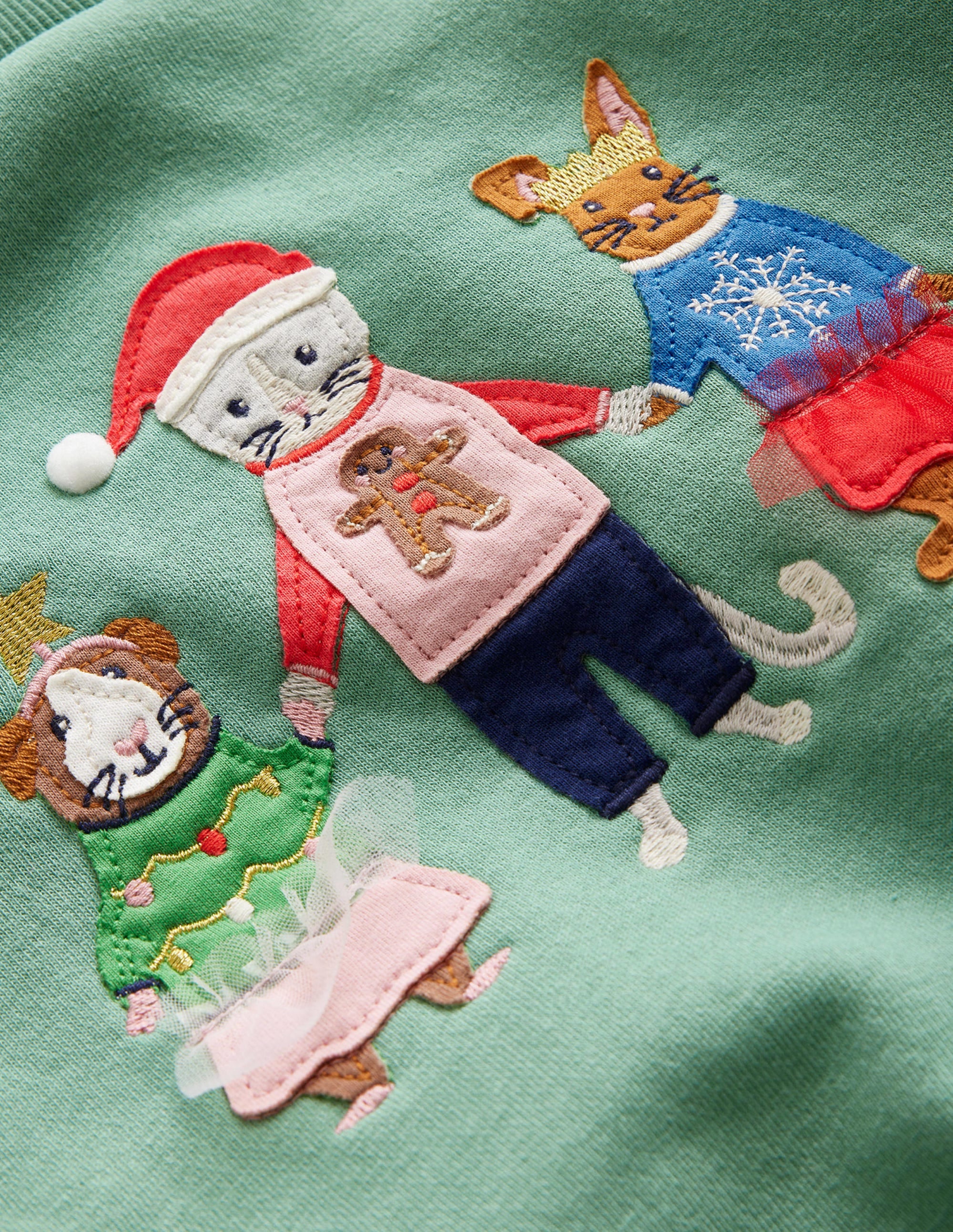 Cosy Applique Sweatshirt-Csarite Green Festive Friends - Image 3