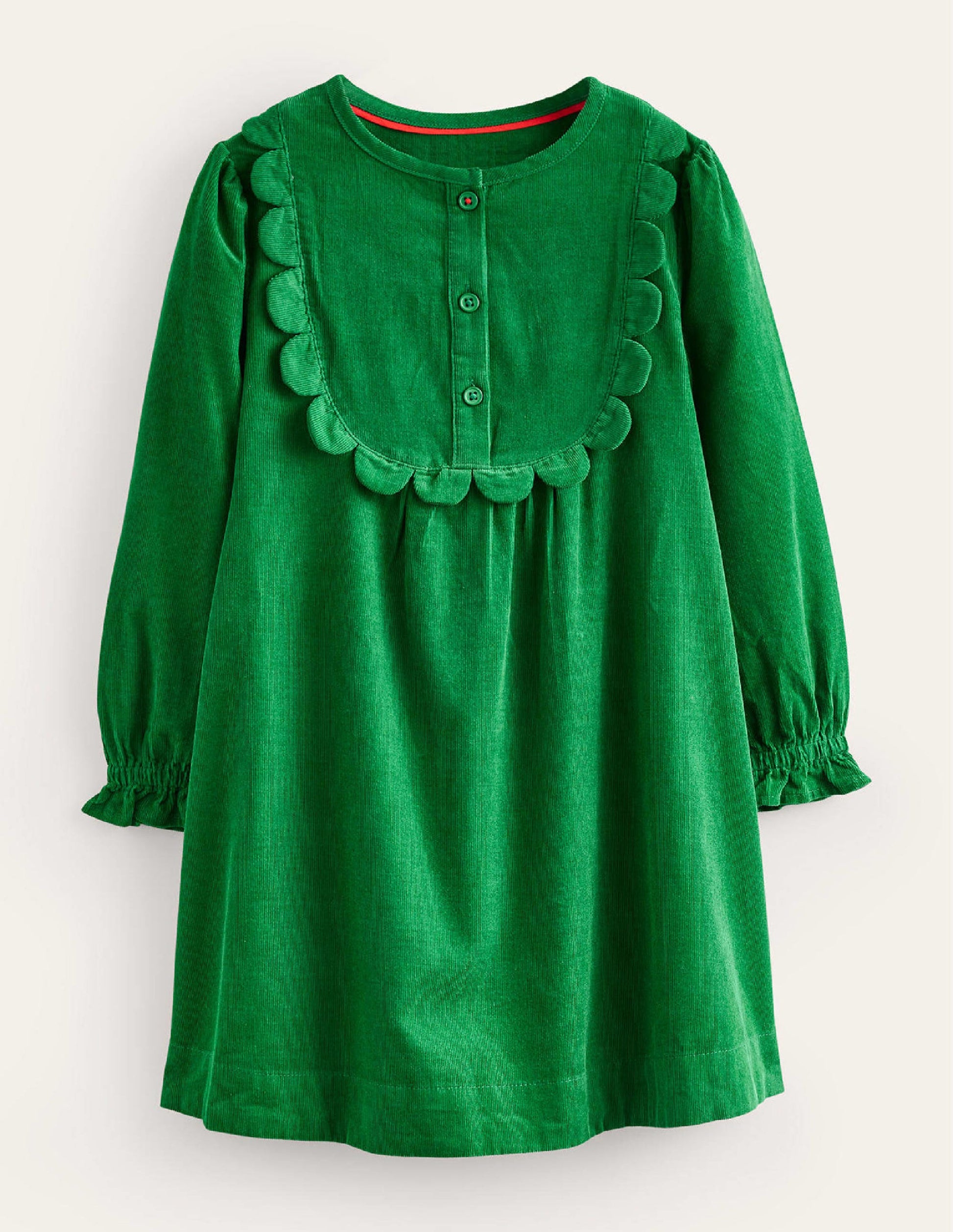 Scallop Cord Dress-Deep Green-1