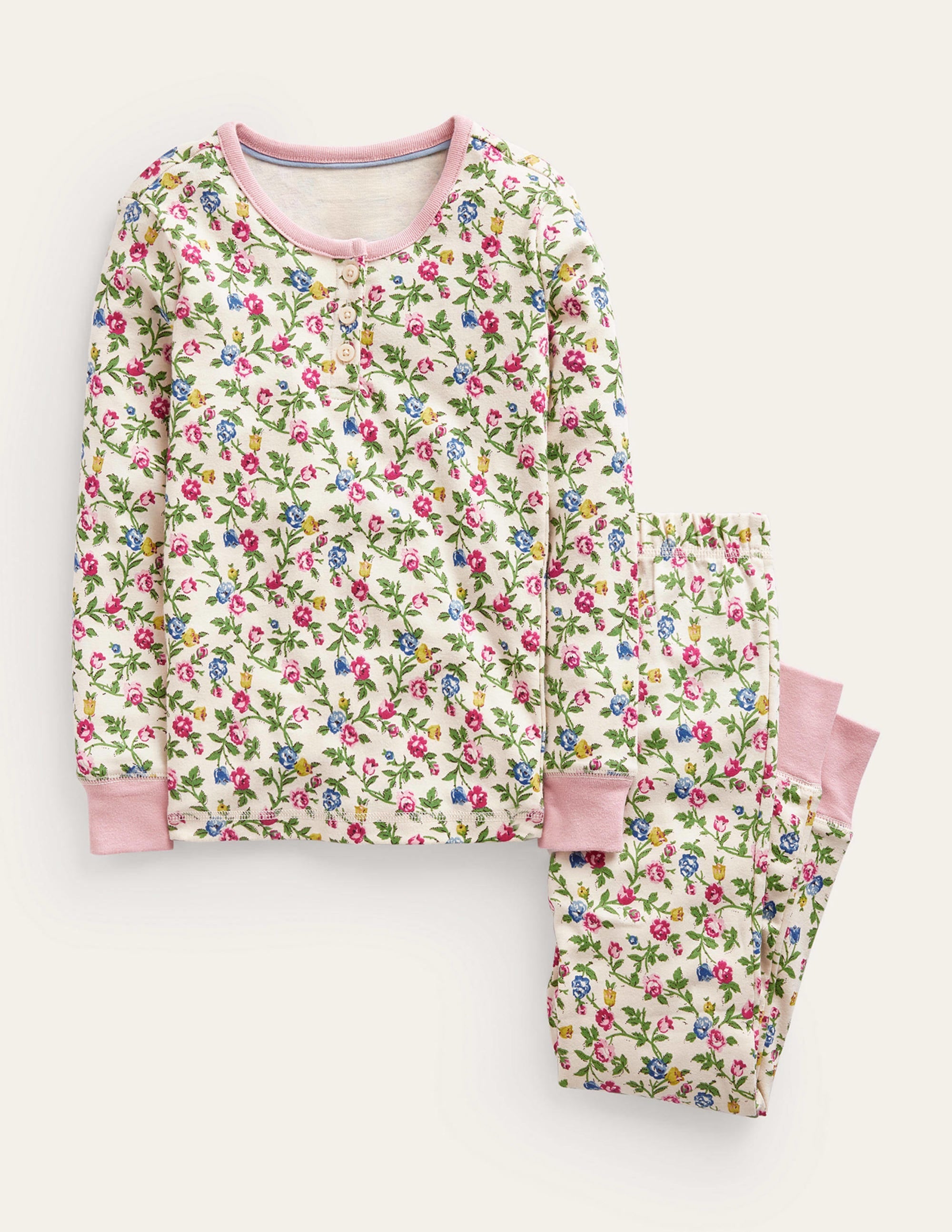 Snug Henley Pyjamas-Ivory Rambling Rose - Image 1
