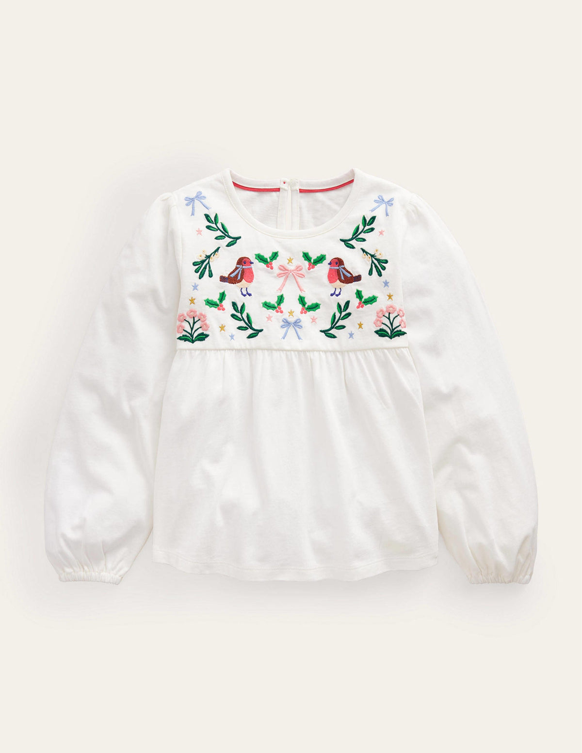 Embroidered Jersey Top-Ivory Festive-1