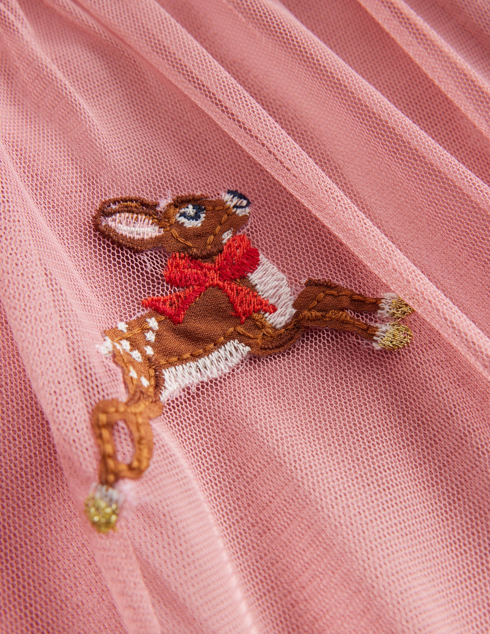 Tulle Applique T-Shirt-Almond Pink Reindeers - Image 3