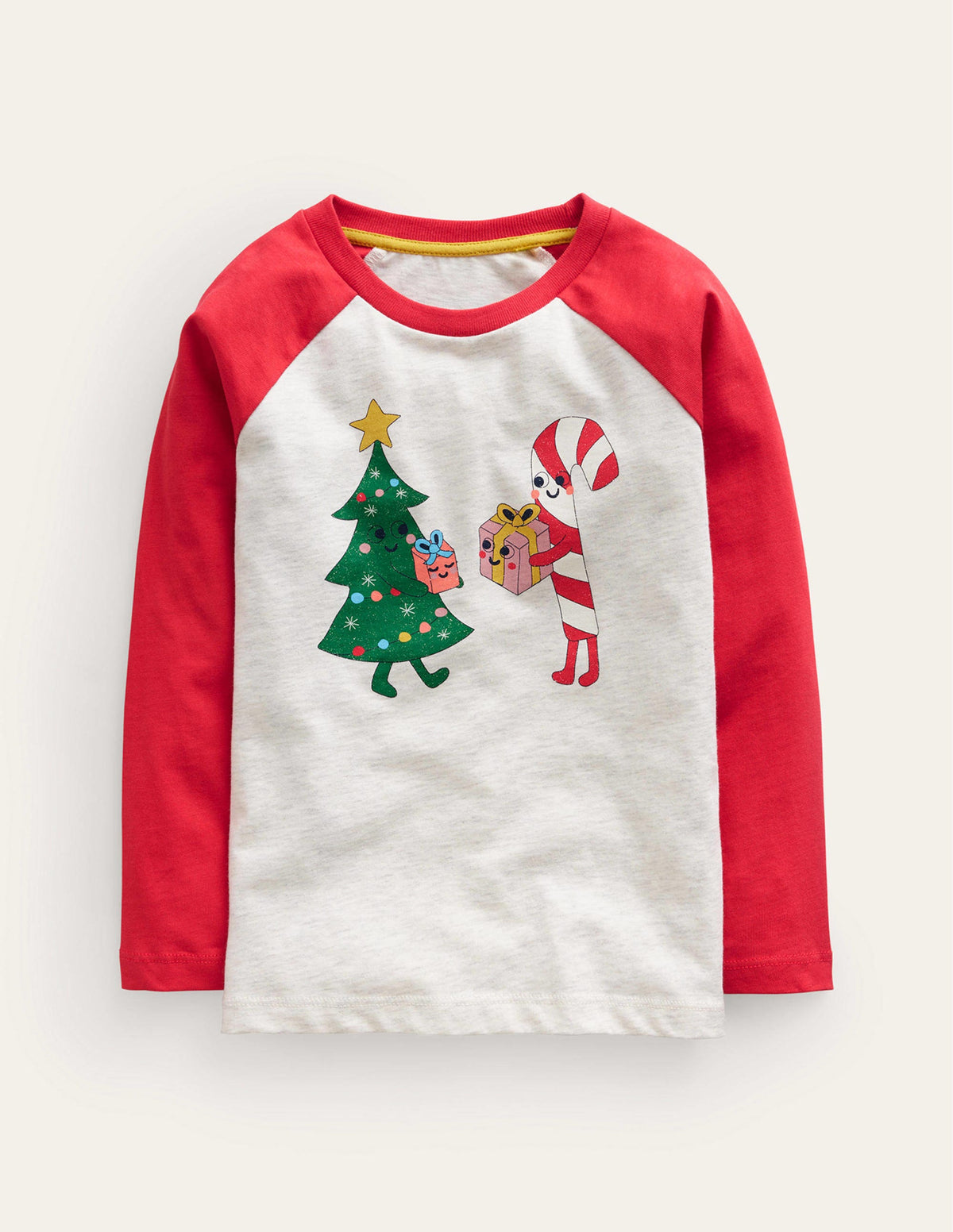 Printed Raglan T-Shirt-Vanilla Pod/Rockabilly Red - Image 1