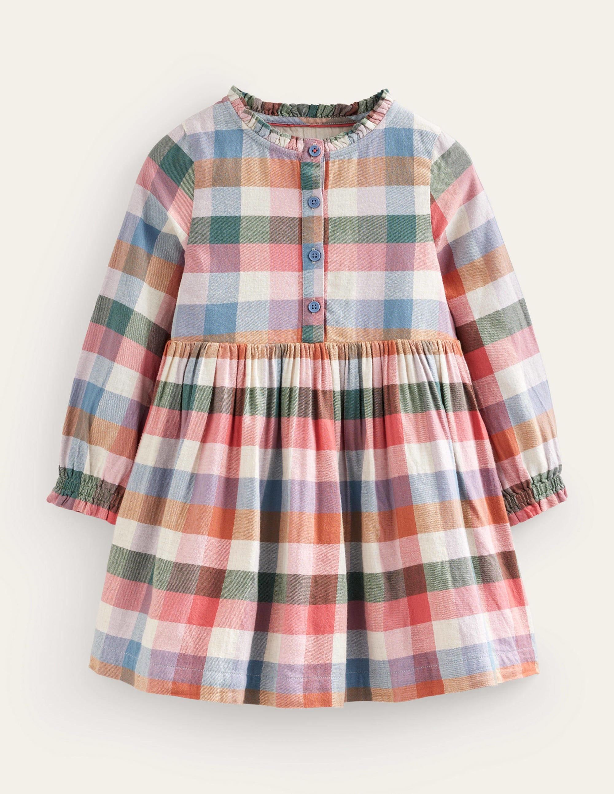 Drop Waist Shirt Dress-Pink / Green Multi Gingham - Image 1