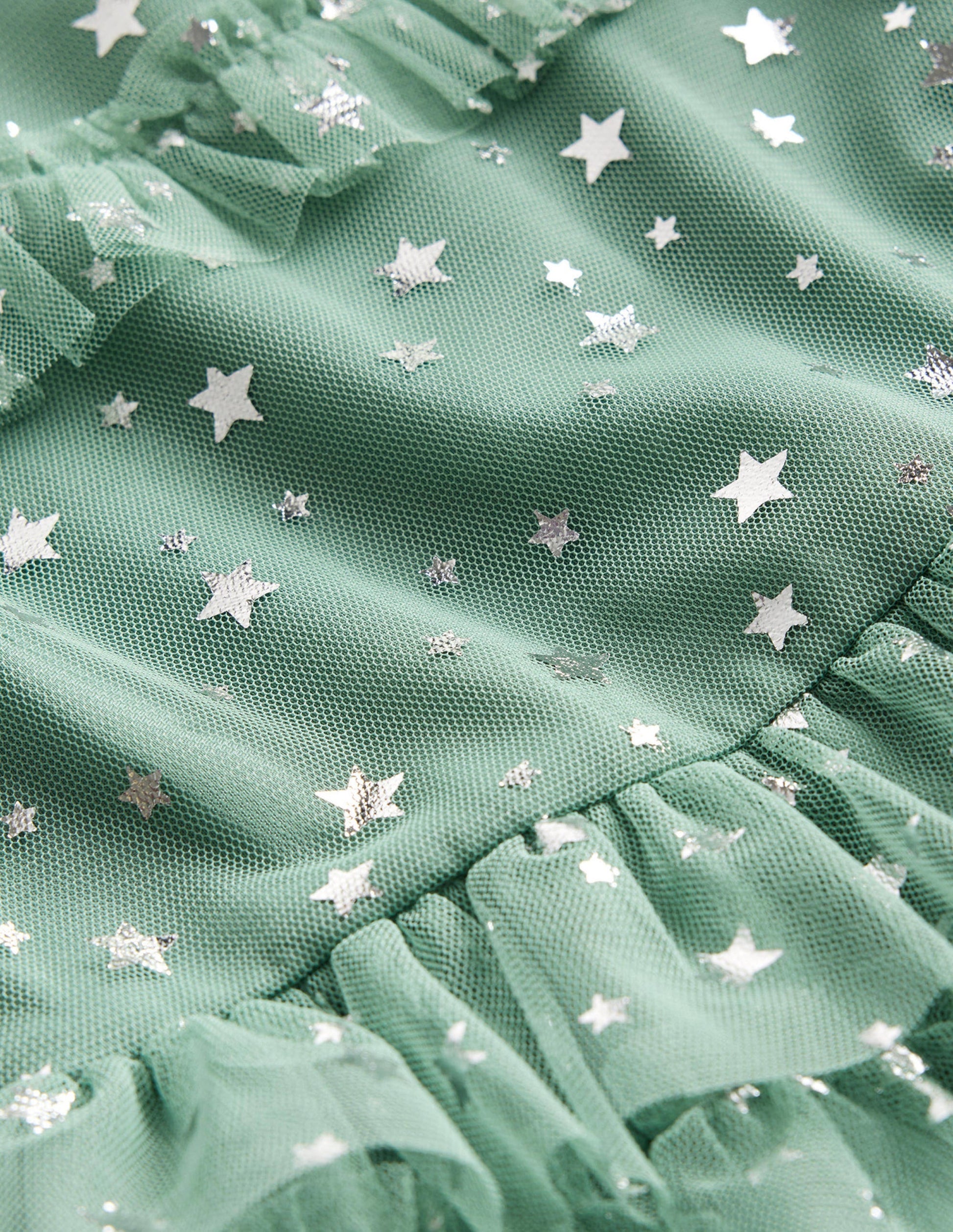 Ruffle Tulle Star Dress-Csarite Green Foil Stars-3