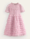 Ruffle Tulle Star Dress-French Pink