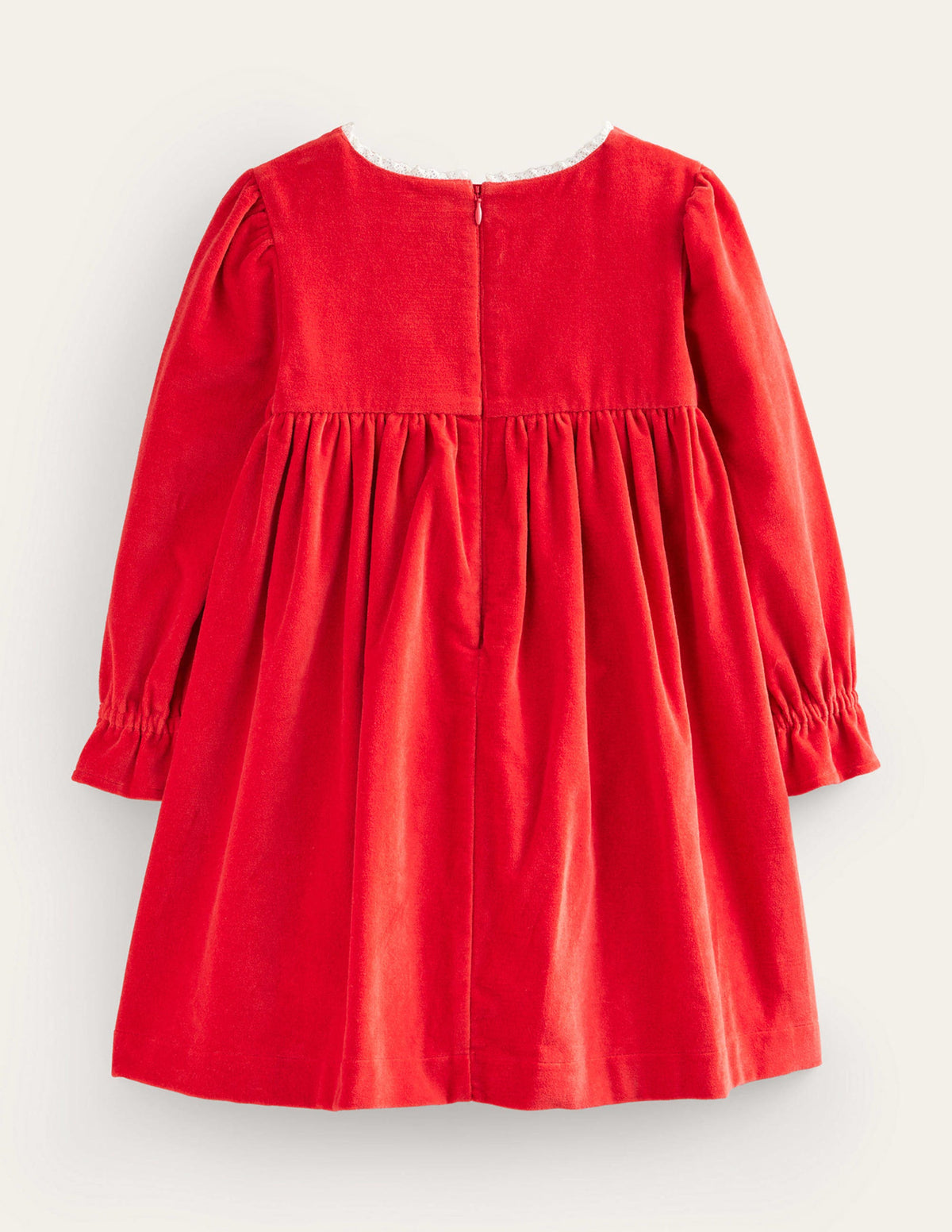 Applique Smocked Velvet Dress-Rockabilly Red - Image 2