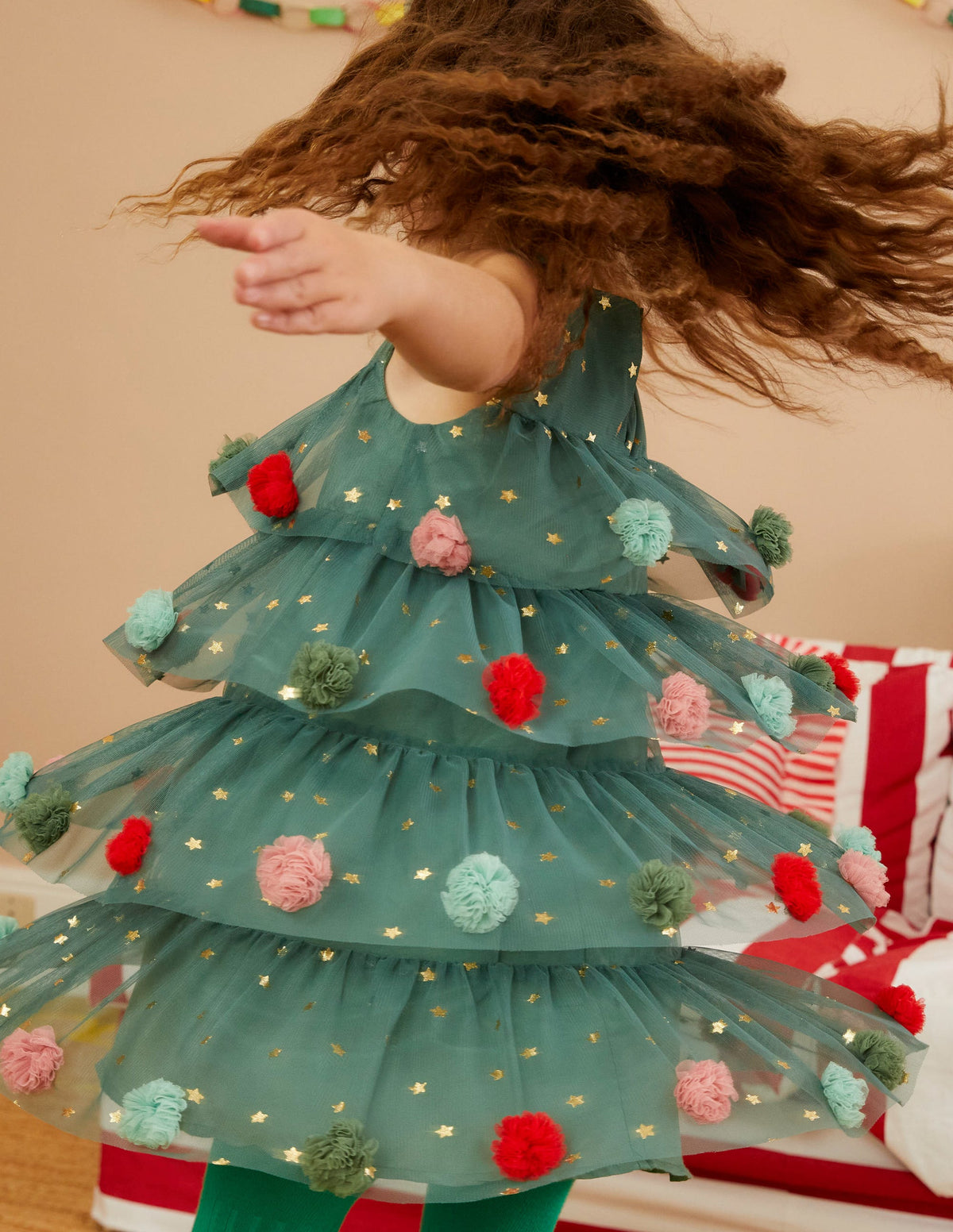 Christmas Tree Tulle Dress-Reed Green - Image 5