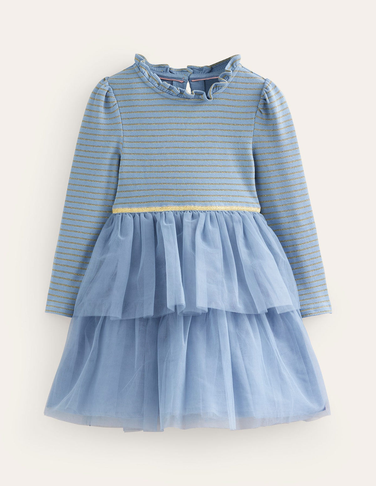 Jersey Tulle Mix Dress-Pebble Blue-1