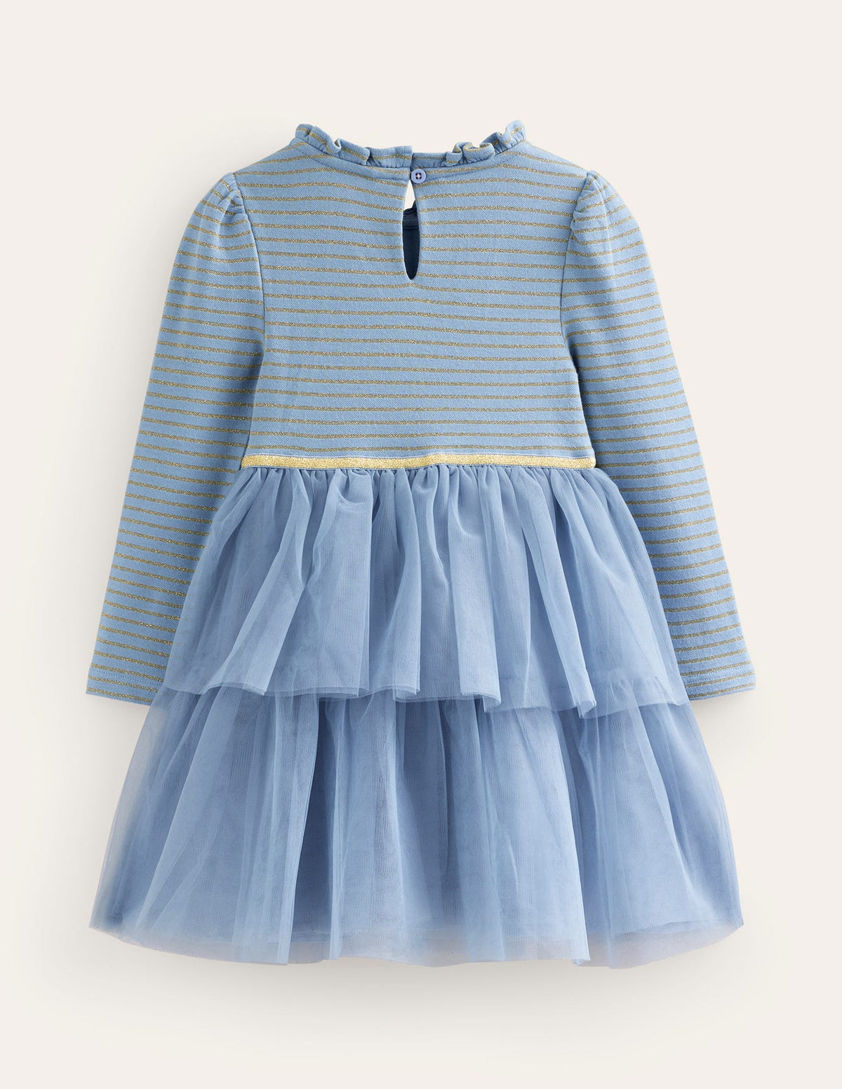 Jersey Tulle Mix Dress-Pebble Blue-2