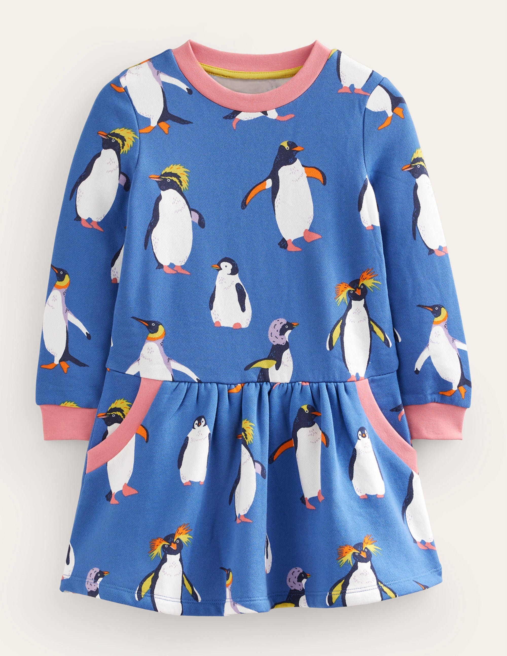 Cosy Printed Sweatshirt Dress-Delft Blue Penguin - Image 1